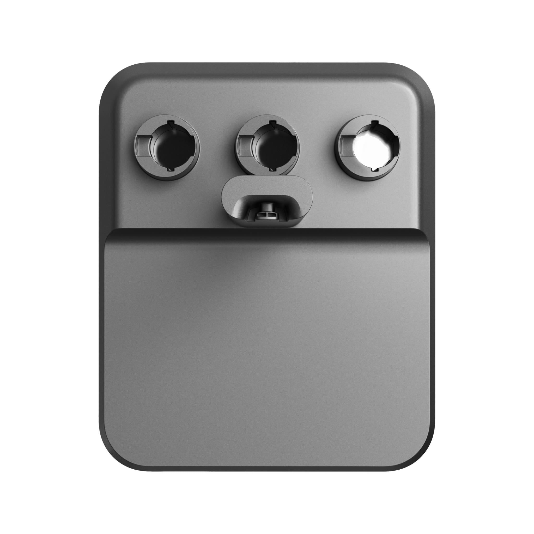 Charging dock with three circular ports and center connector for cordless vacuum