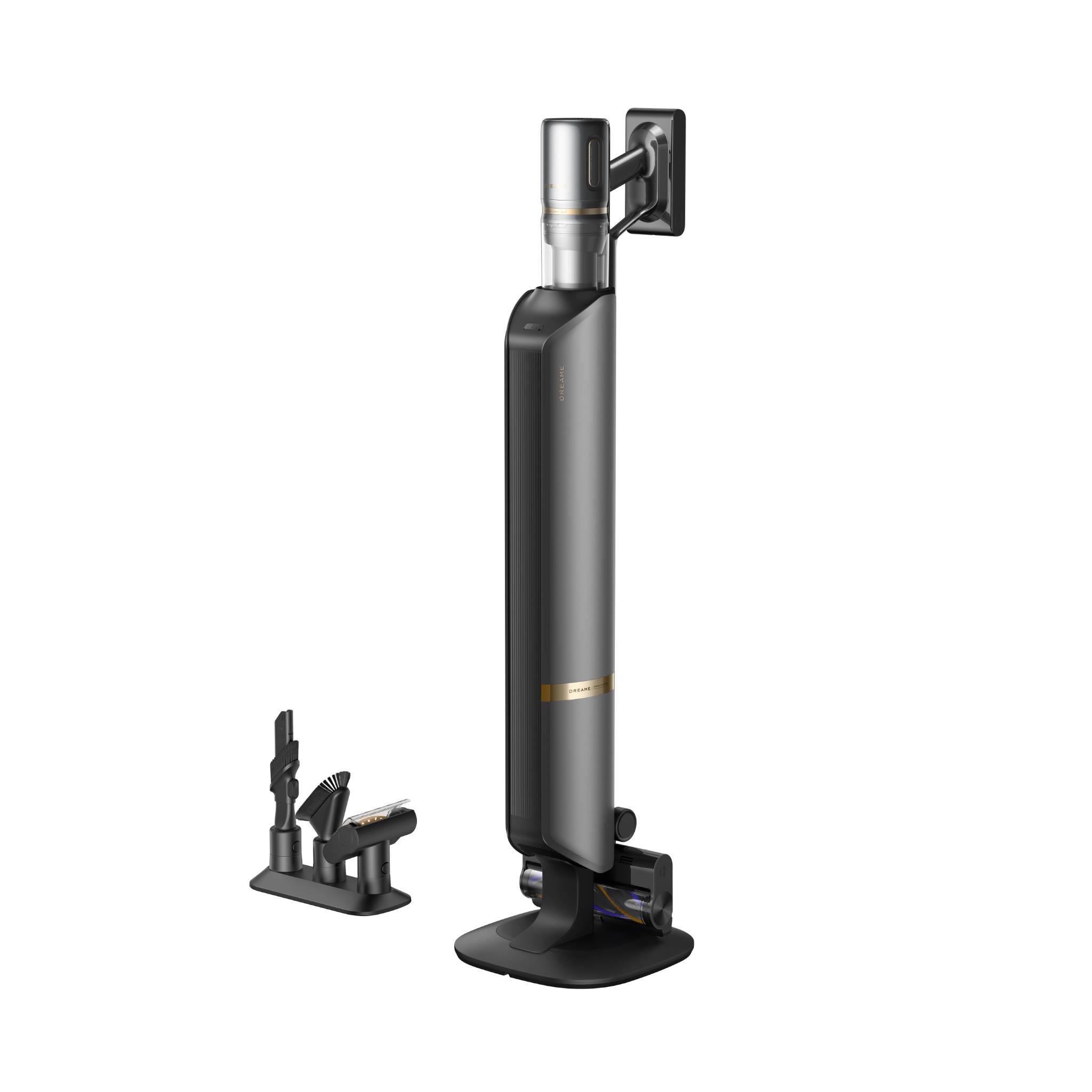 Cordless stick vacuum with charging dock and multi-tool floor brush attachment