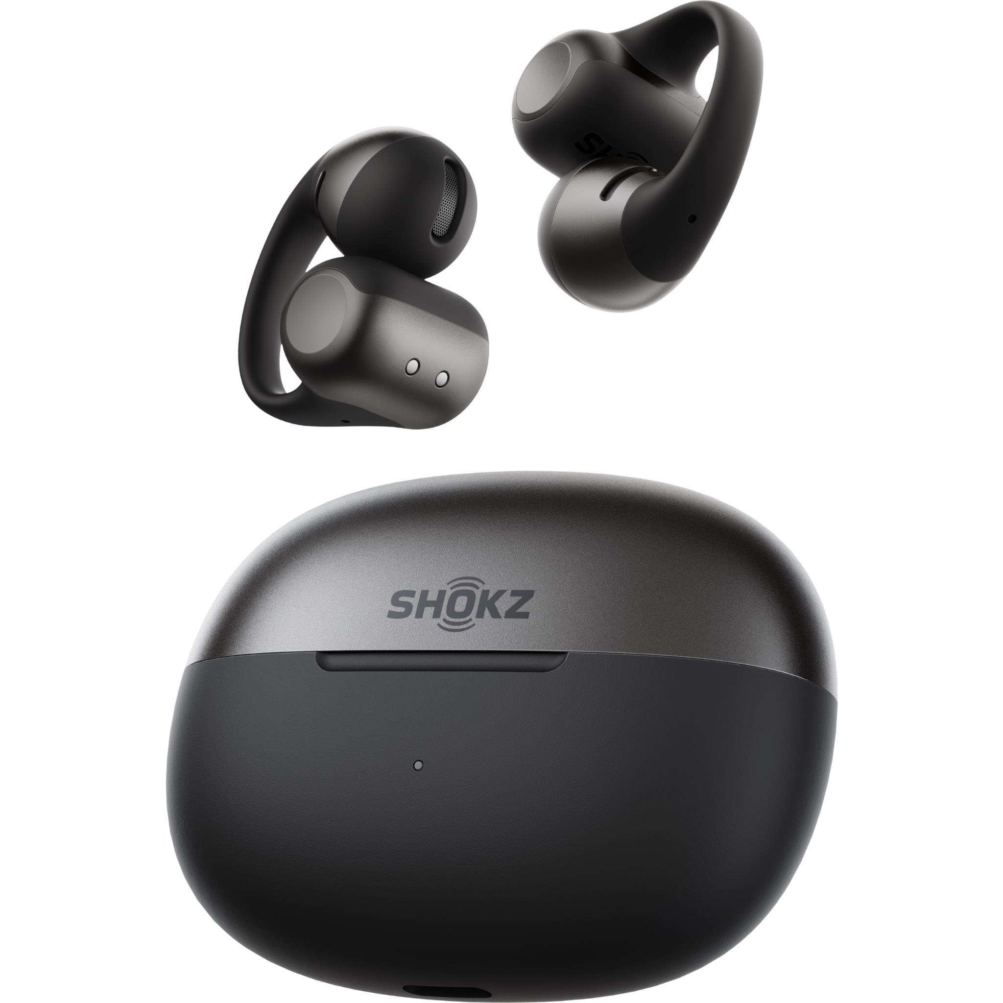 Shokz OpenDots 2 clip-on open-ear earbuds in black, image 3 - Open-Ear Headphones at Tech Supply Shed NZ