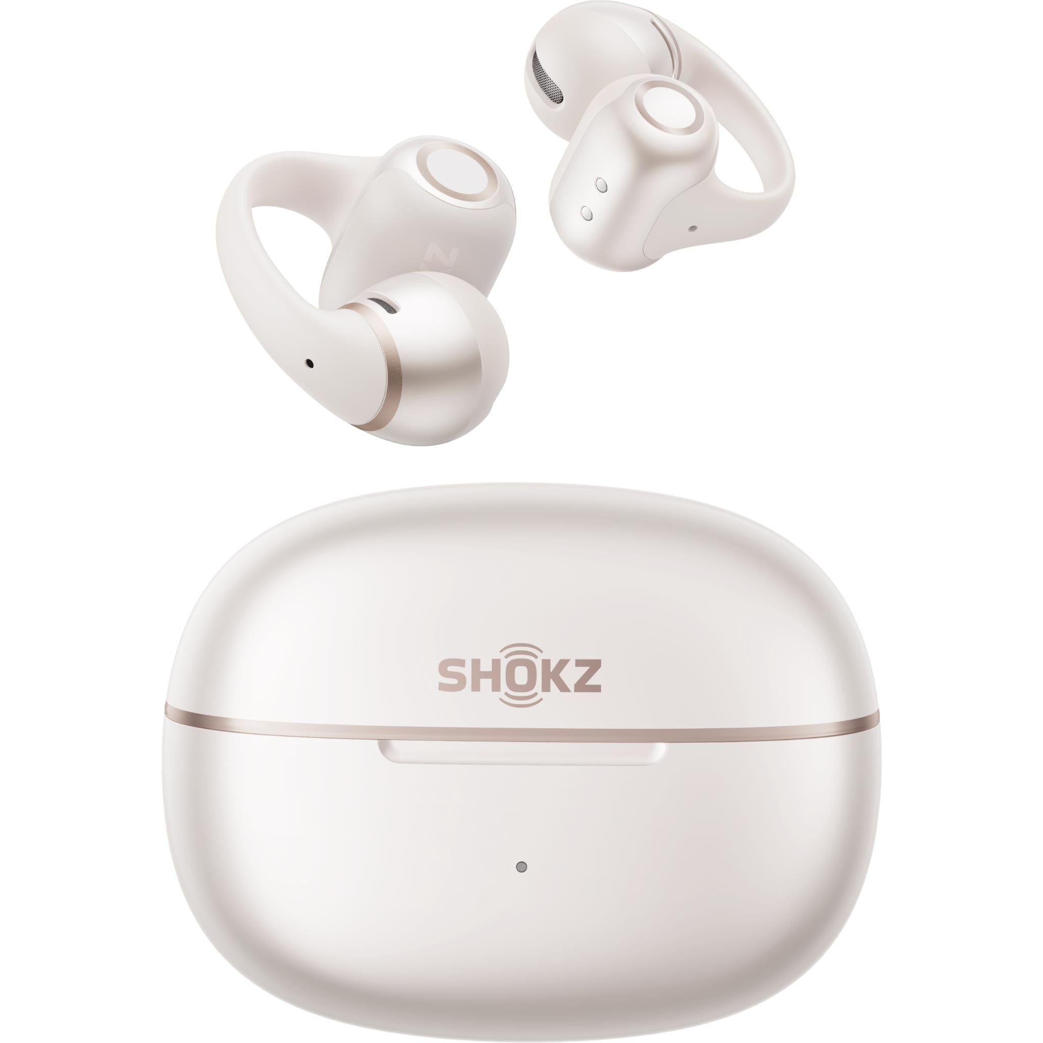 Shokz OpenDots 2 clip-on open-ear earbuds in white - Open-Ear Headphones at Tech Supply Shed NZ