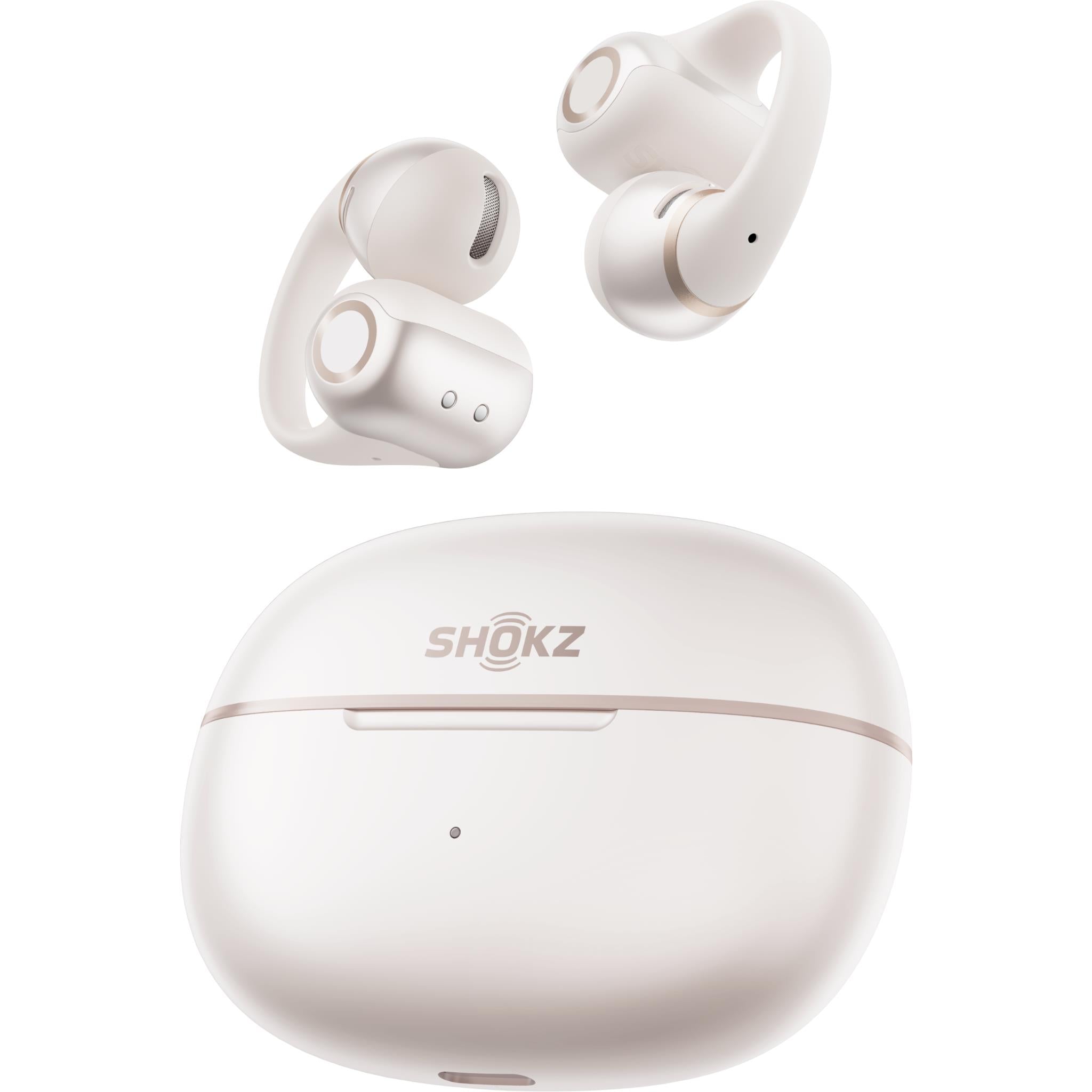 Shokz OpenDots 2 clip-on open-ear earbuds in white, image 3 - Open-Ear Headphones at Tech Supply Shed NZ
