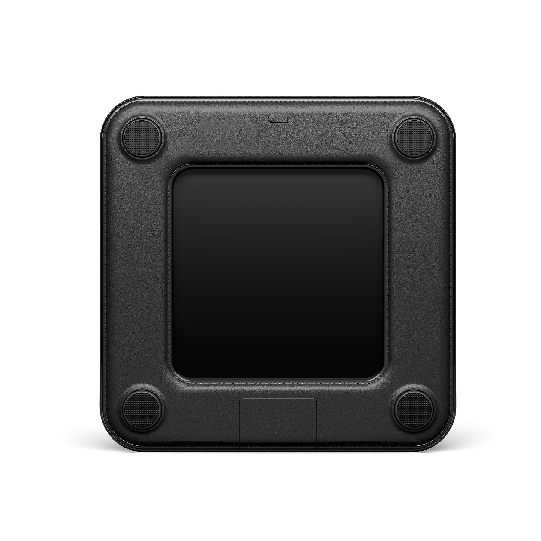 Black smart body scale back with square recessed panel and four circular grips