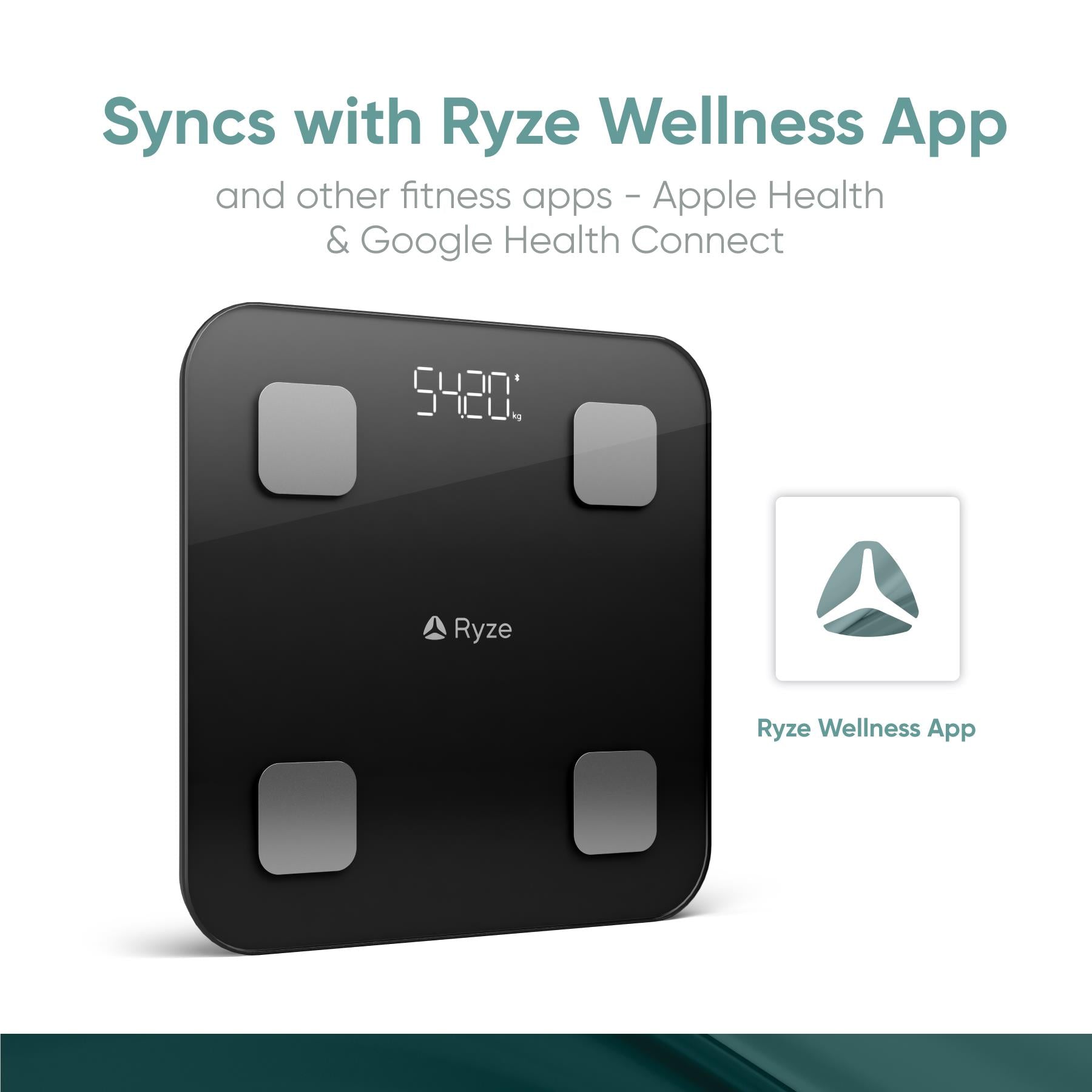 Black smart body scale with digital display and four square touch pads
