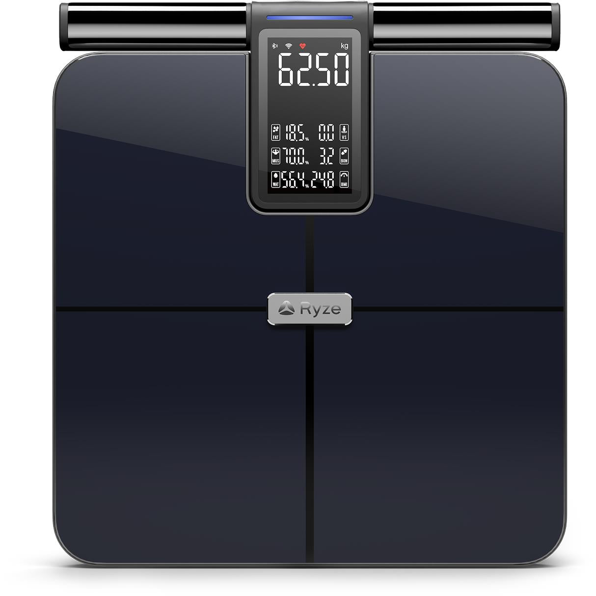 Black smart body scale with center LED display and vertical sensor bar