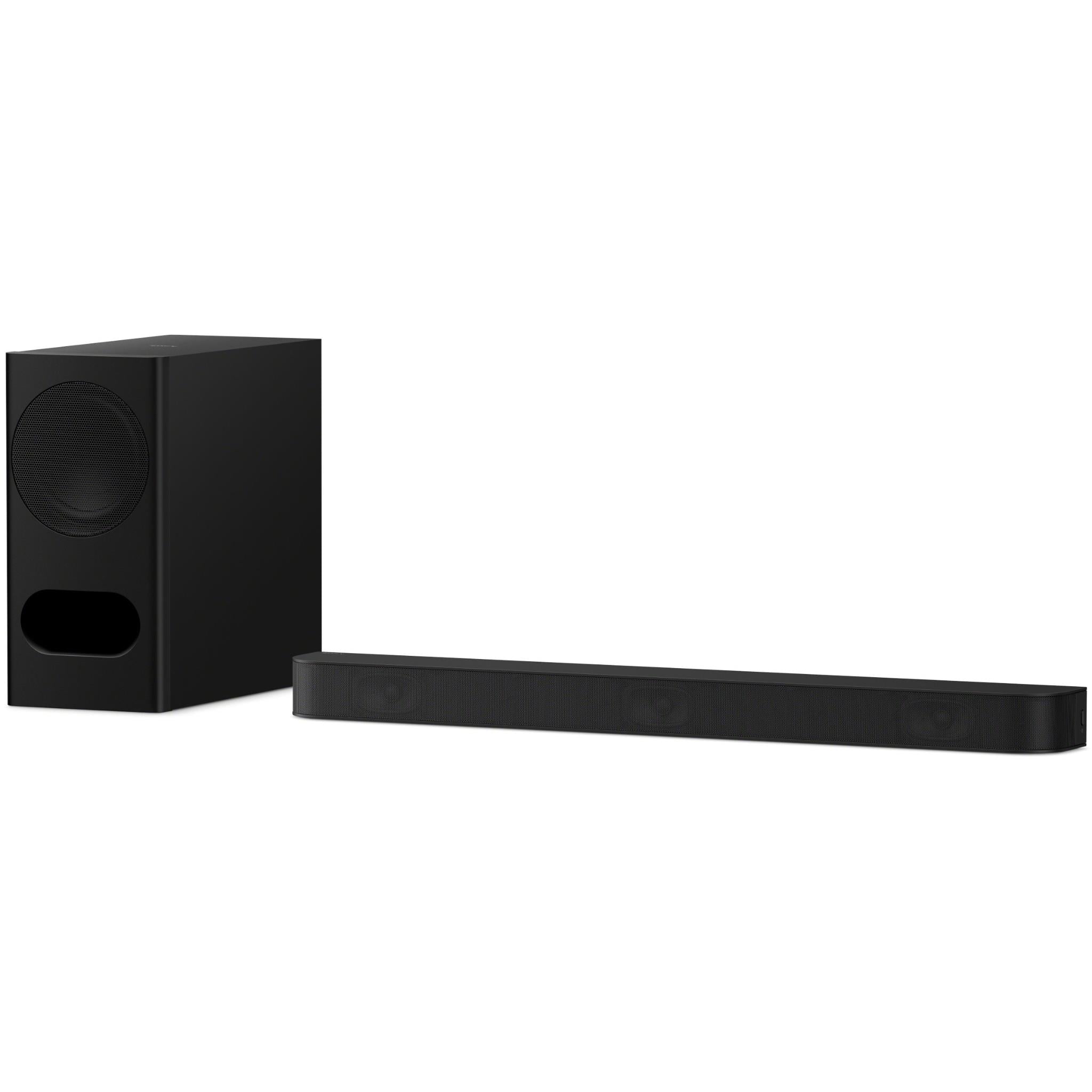 Black soundbar bar with matching wireless subwoofer speaker