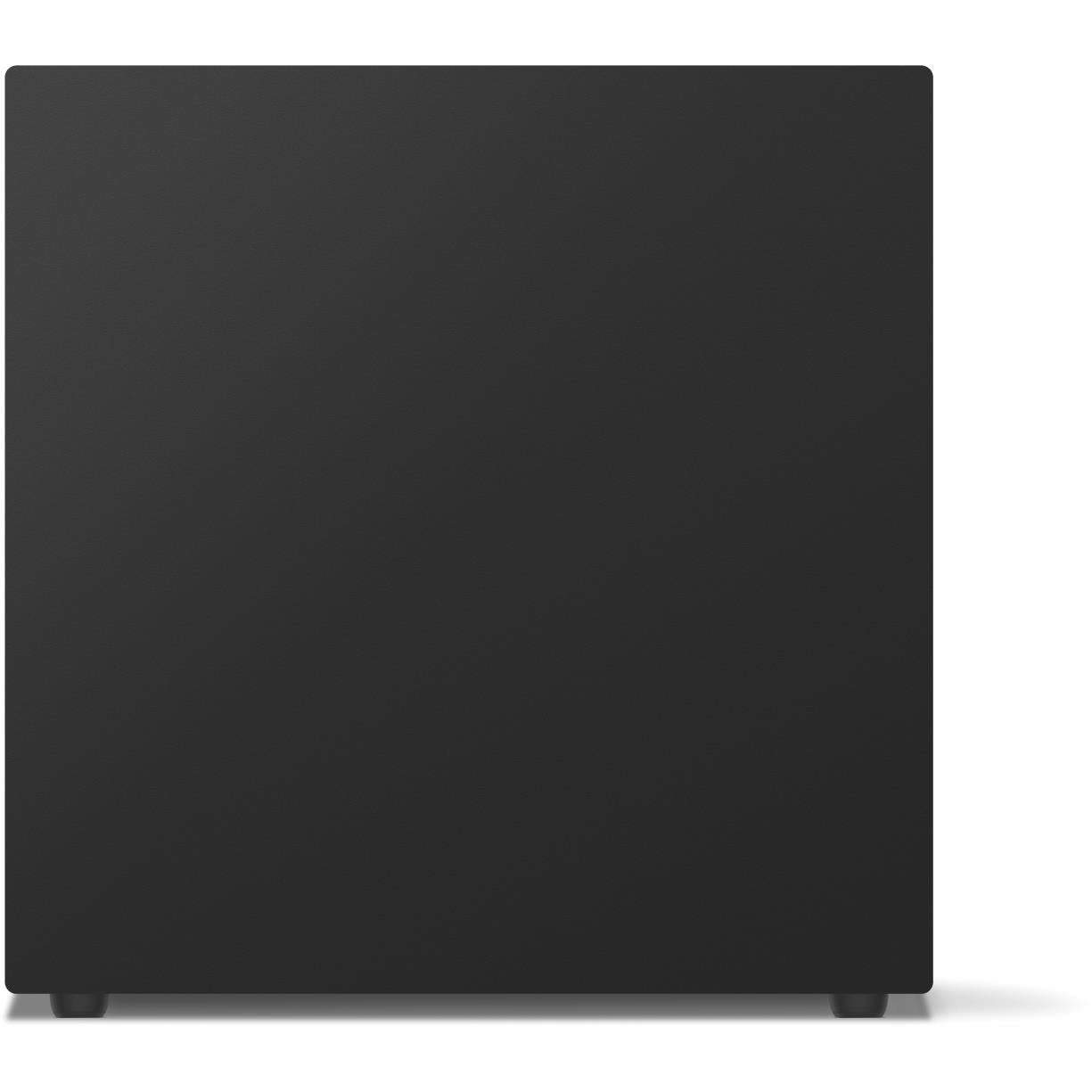 Wireless subwoofer base, dark matte black rectangular cabinet with four feet