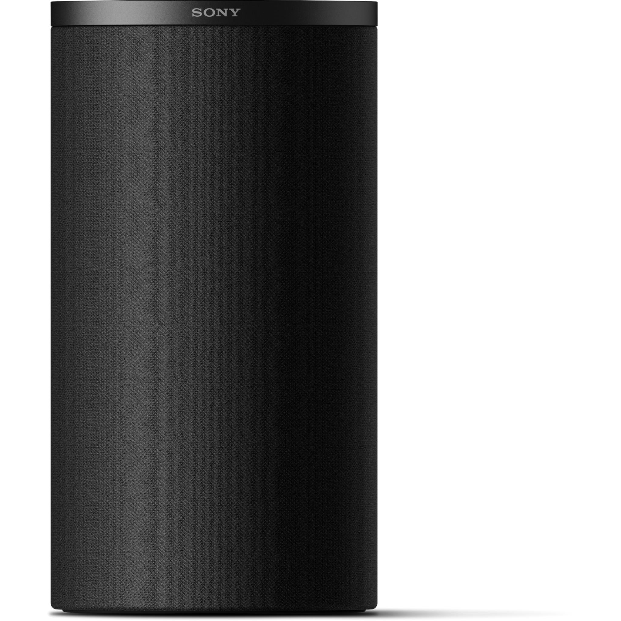 Sony wireless rear speaker, black cylinder with SONY logo and textured grille