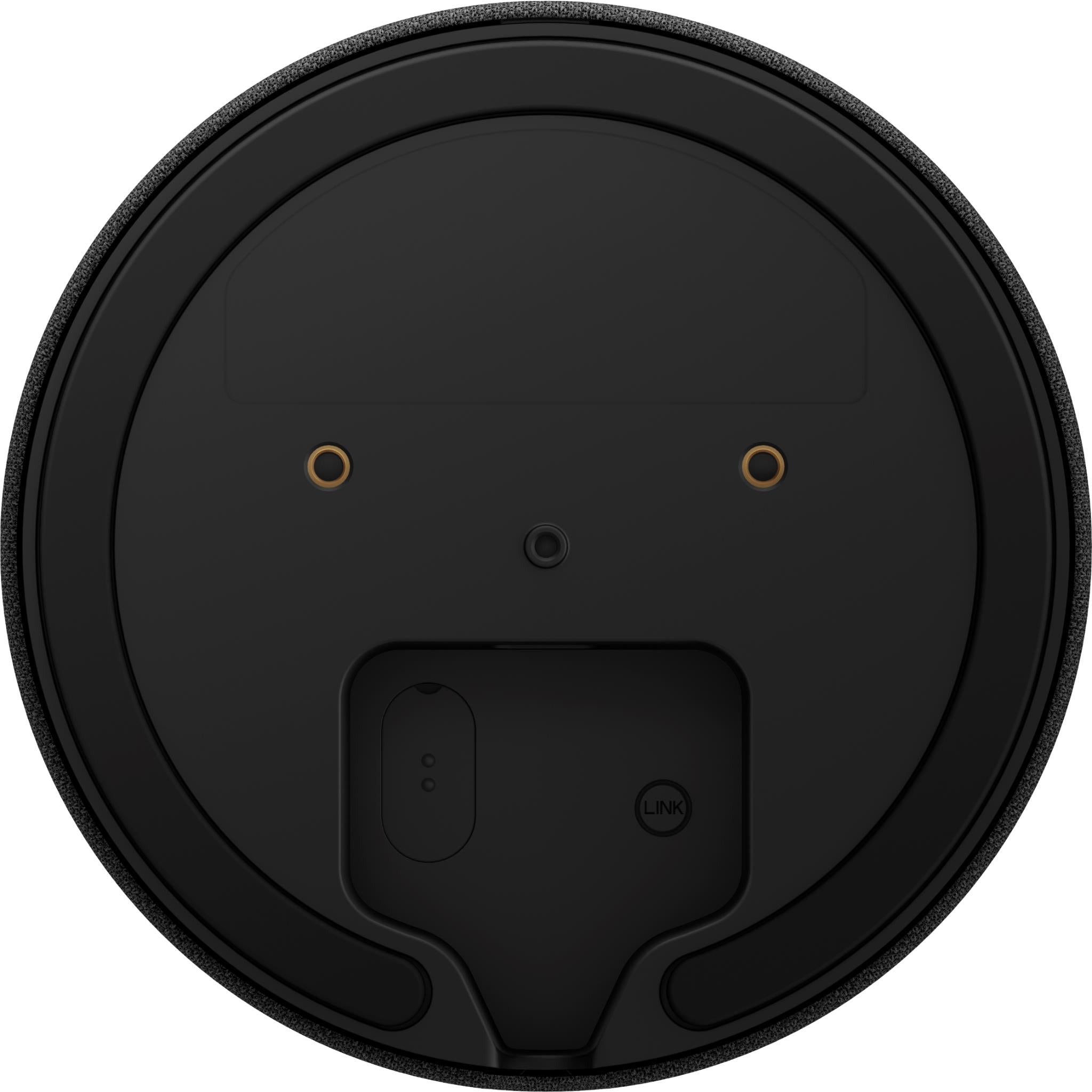 Sony wireless rear speaker back panel, black round surface with ports and labels
