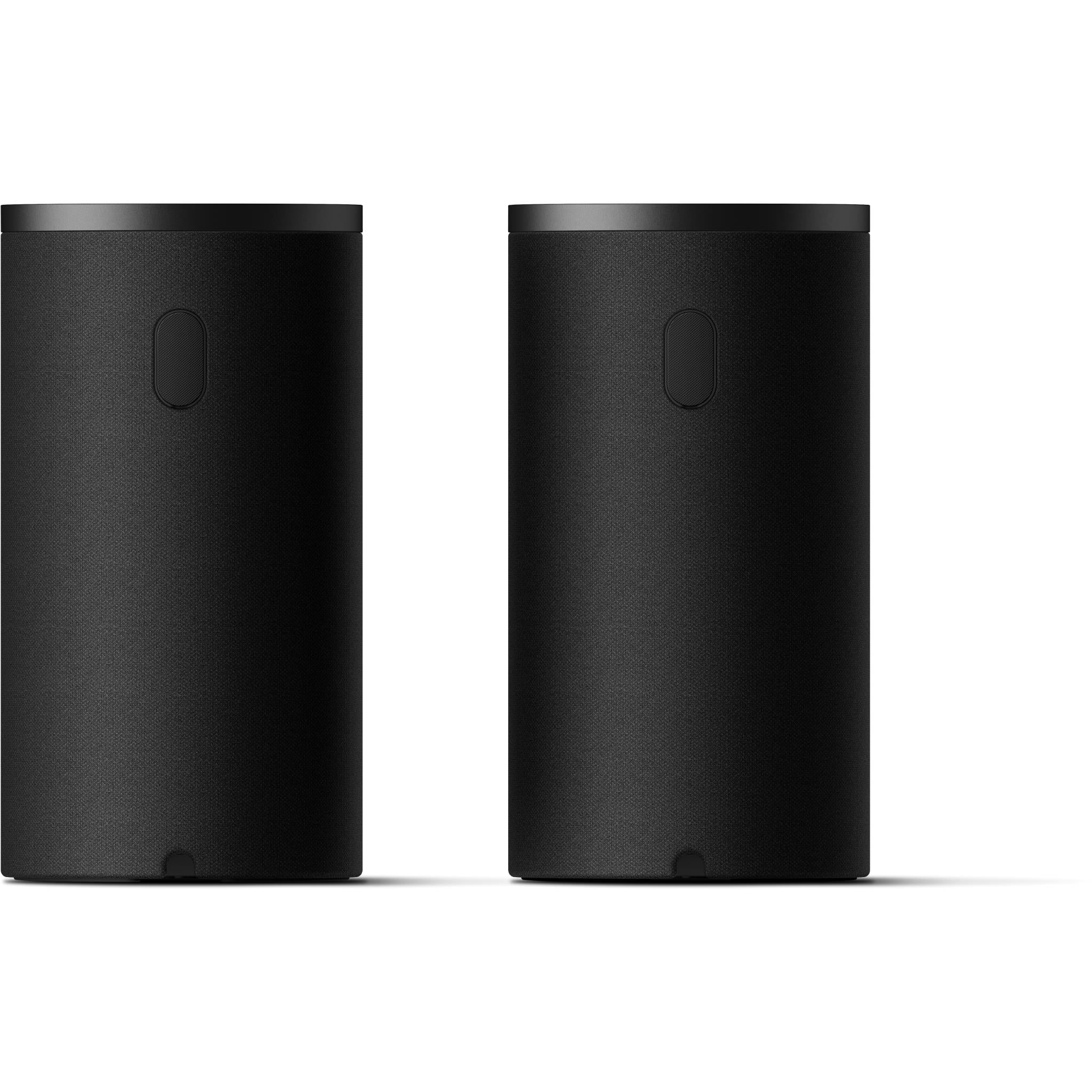 Sony wireless rear speakers, black cylinders shown from back with controls (pair)