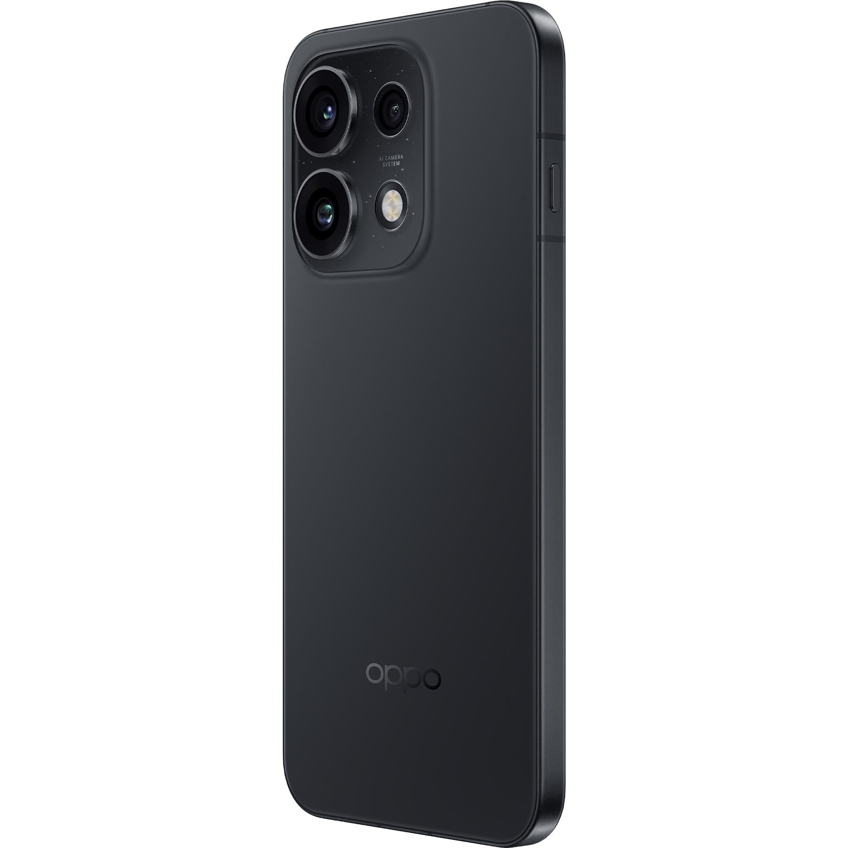 OPPO smartphone side view of black back with quad rear cameras