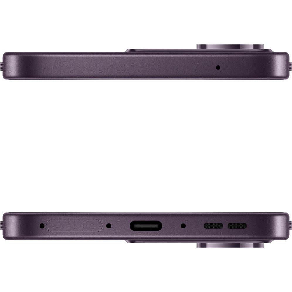 OPPO Reno16 F 5G smartphone bottom and top ports side view, twilight violet