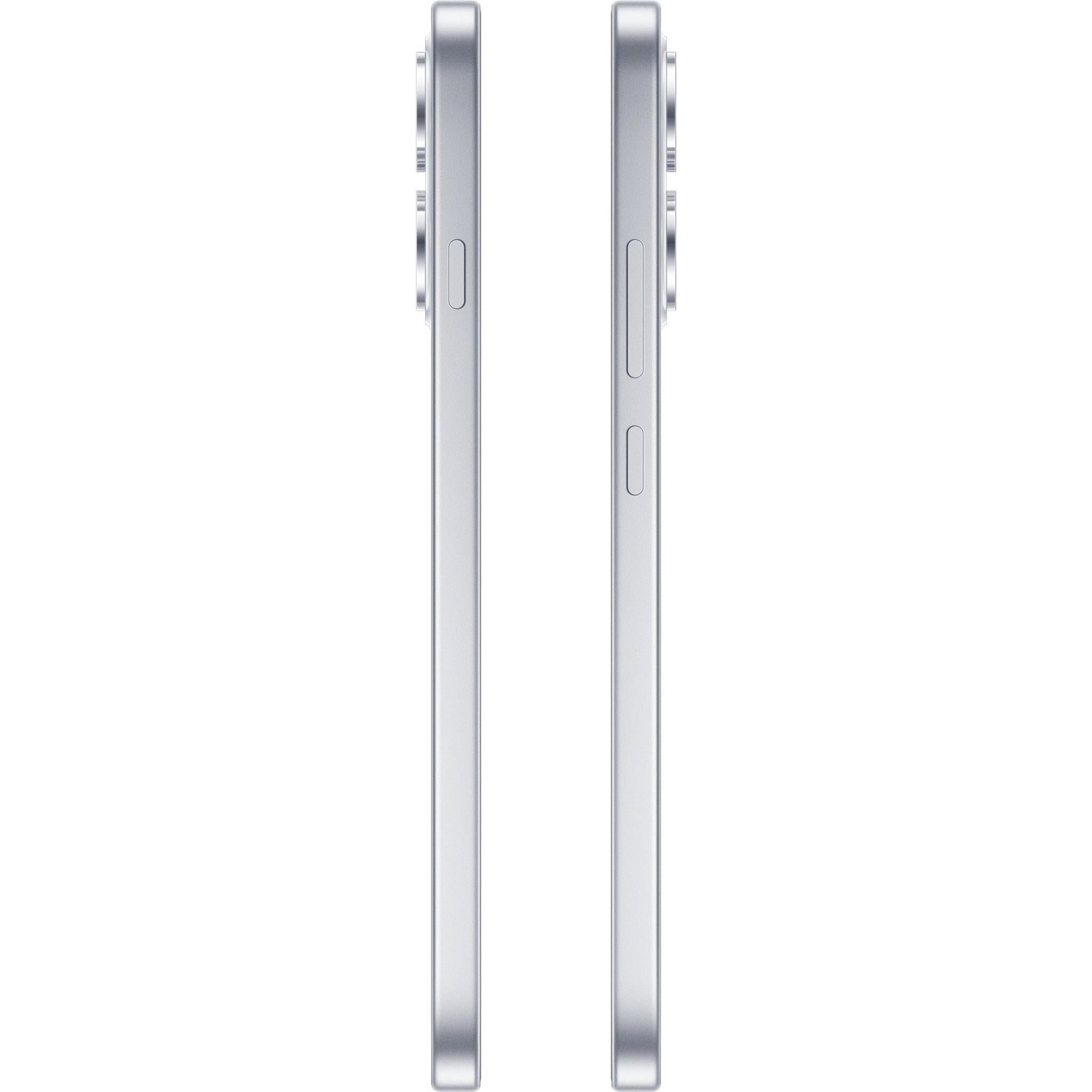 OPPO Reno16 F 5G smartphone in Pop White, side profile view