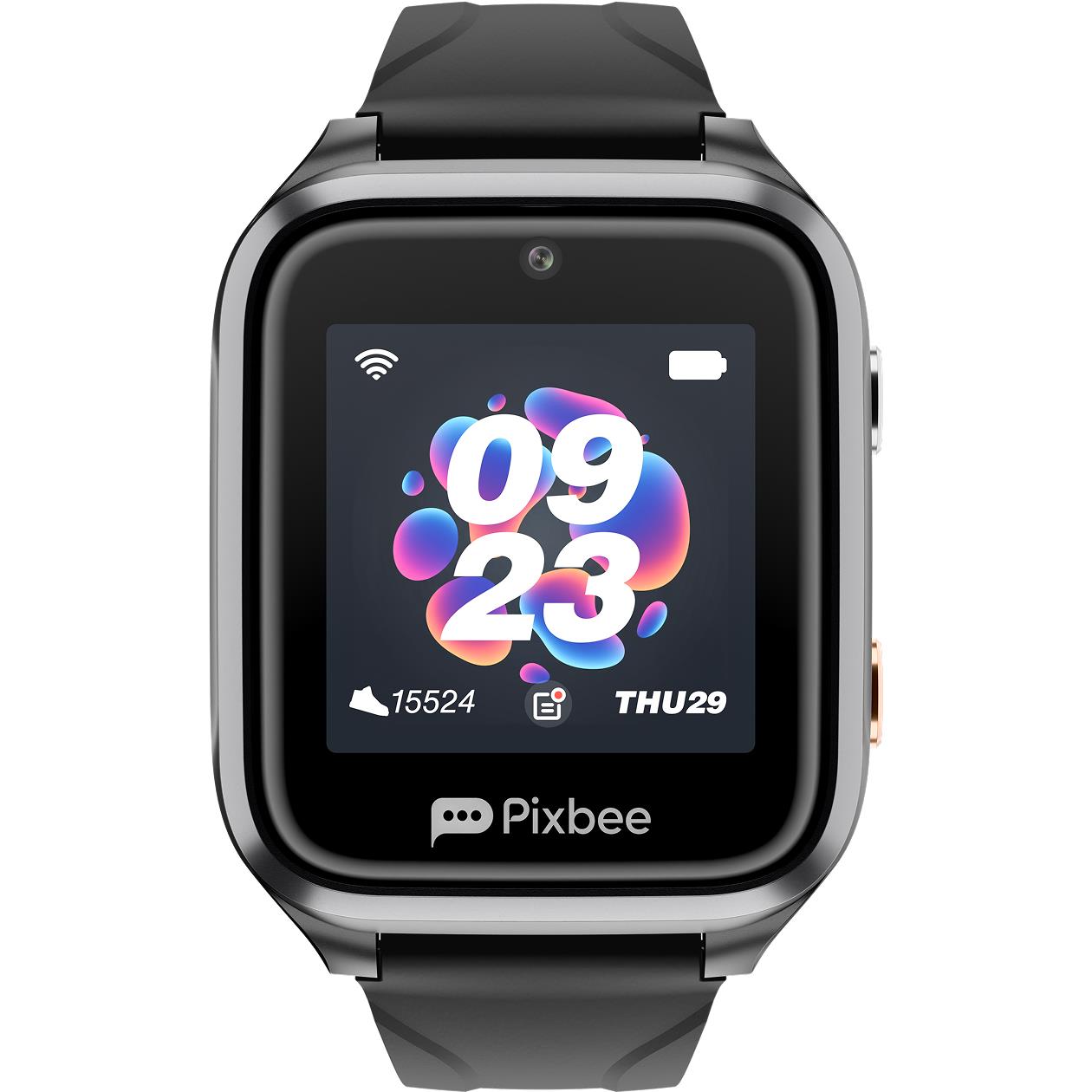 Black kids smart watch with square touchscreen and front watch face