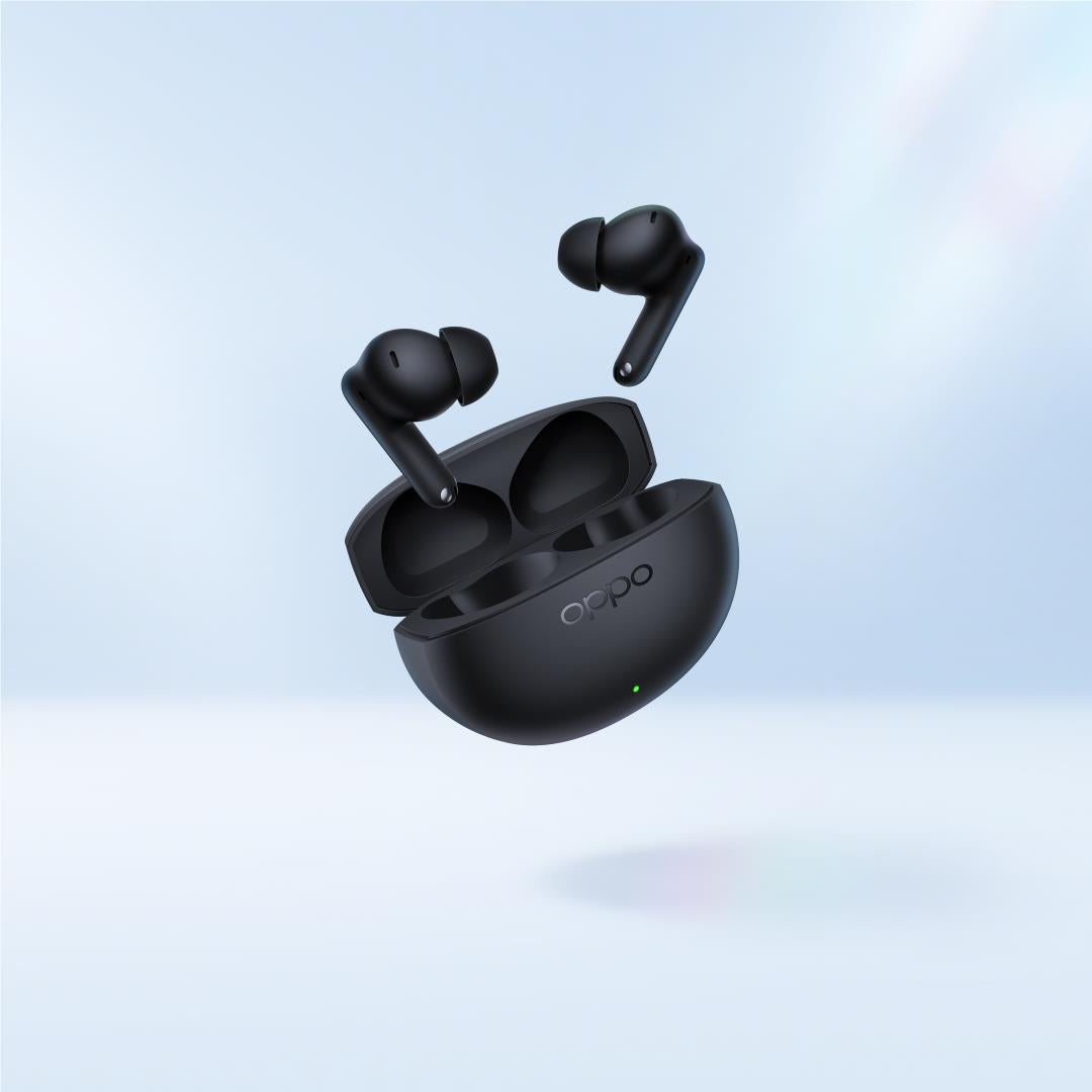 OPPO Enco Air5 true wireless noise cancelling earbuds in midnight black with charging case, image 7 - In-Ear Headphones & Earbuds at Tech Supply Shed NZ