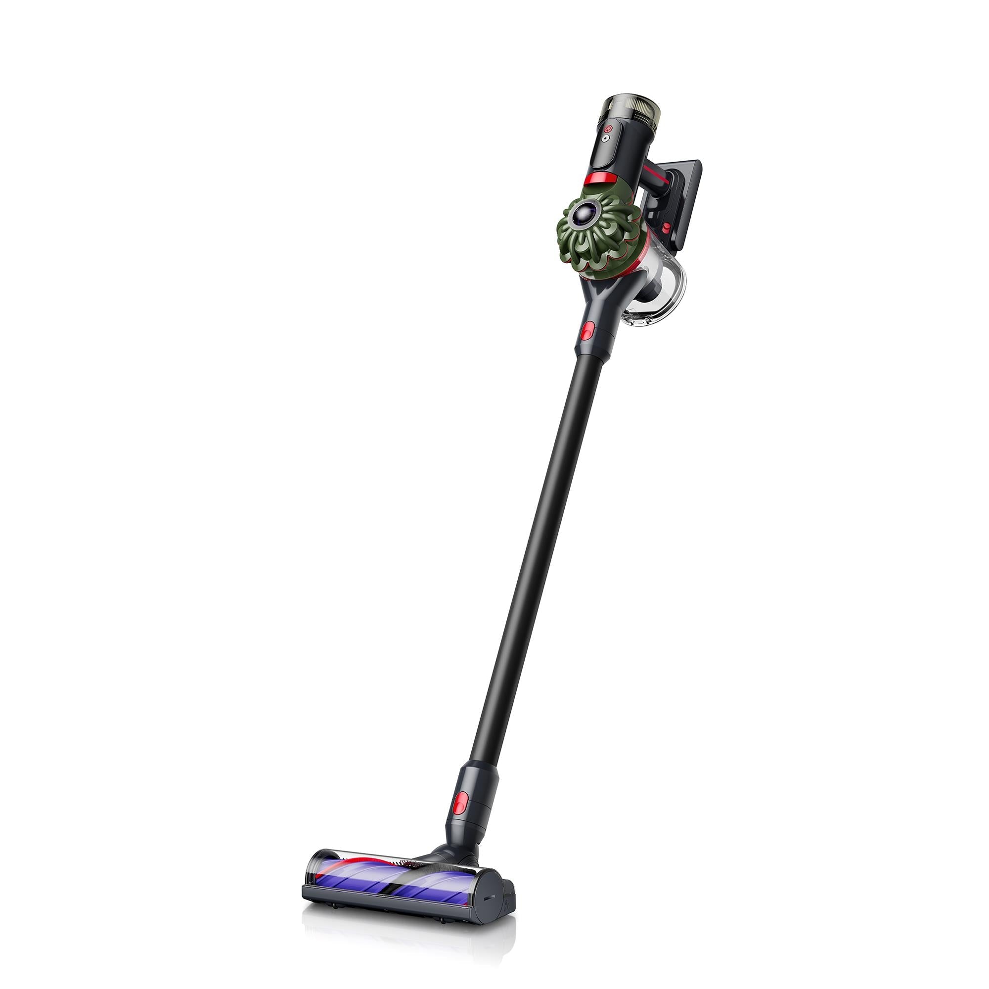 Dyson cordless stick vacuum cleaner with rotating cyclone head and floor nozzle