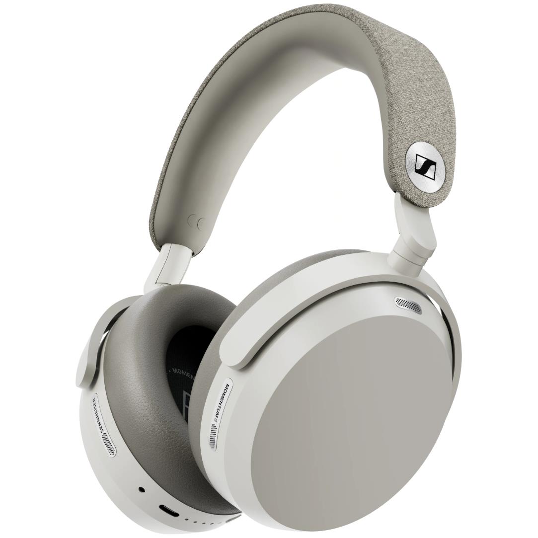 White over-ear noise-cancelling headphones with gray headband and earcups