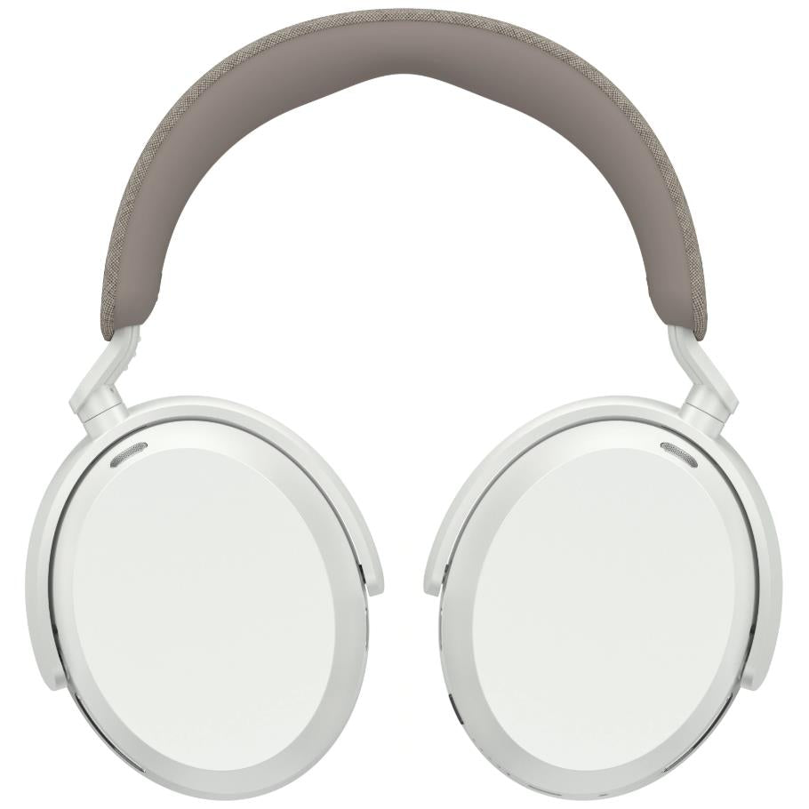 White over-ear headphones with circular earcups and padded headband