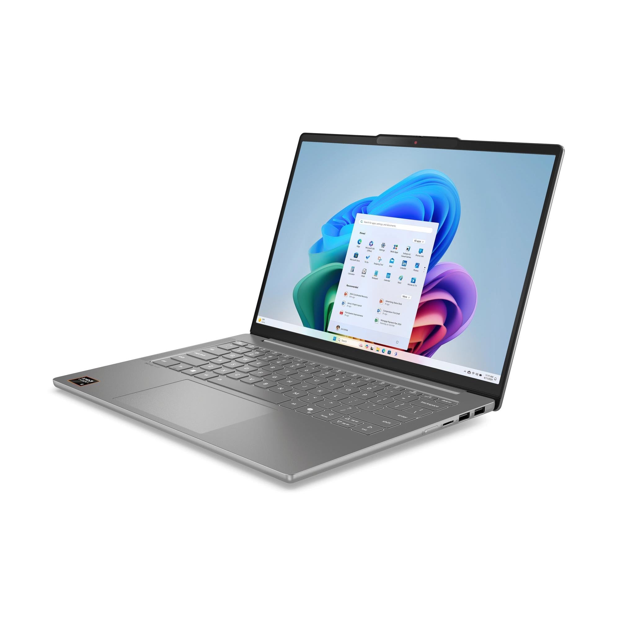 Lenovo IdeaPad Slim 5 laptop open at an angle, showing screen and built-in keyboard