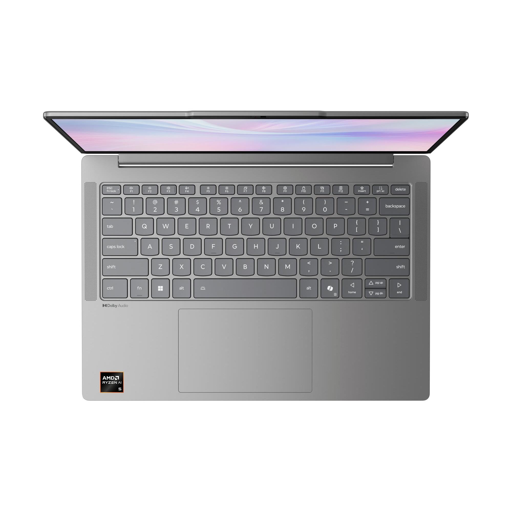 Laptop close-up showing gray keyboard keys and large touchpad