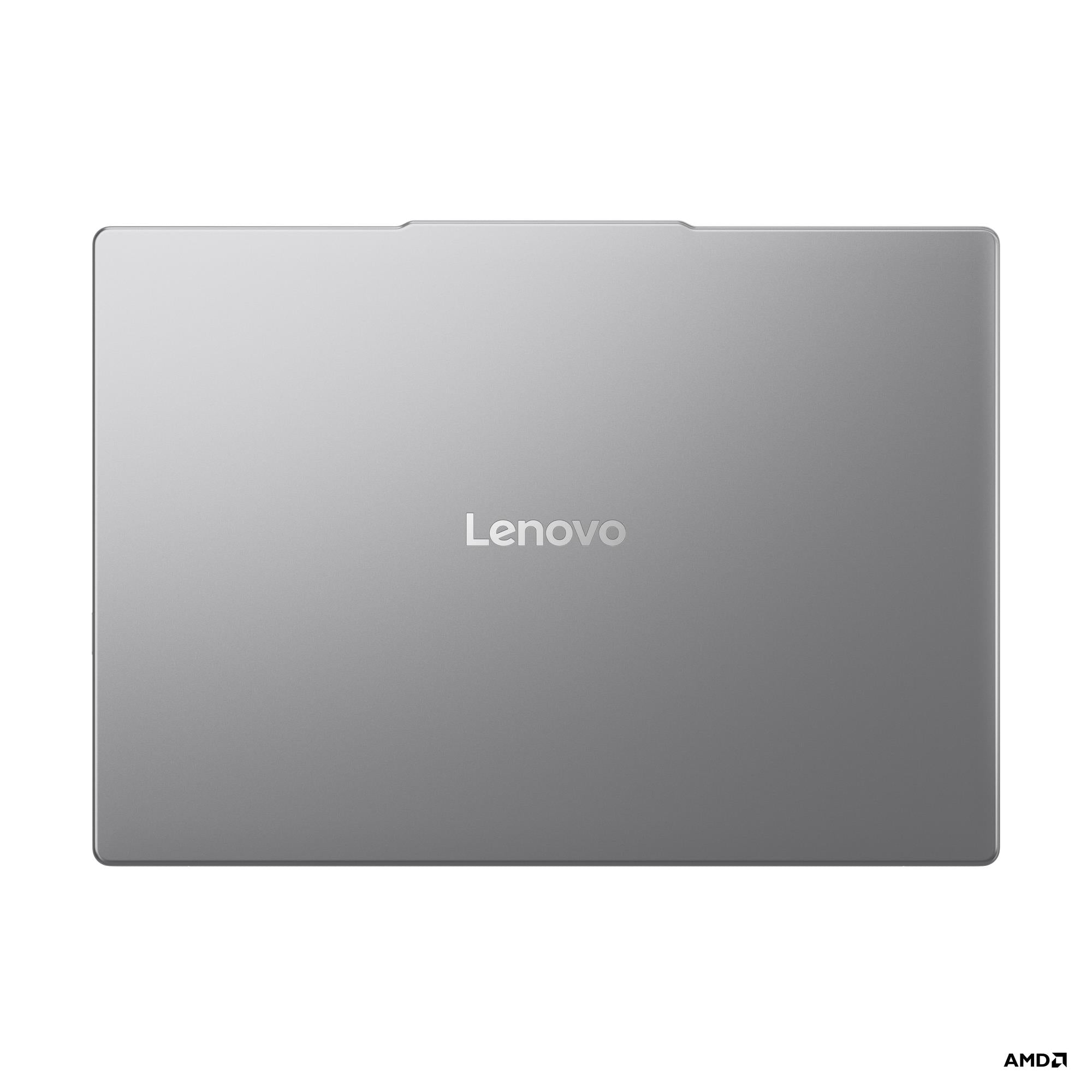 Gray laptop back cover with Lenovo logo and AMD badge
