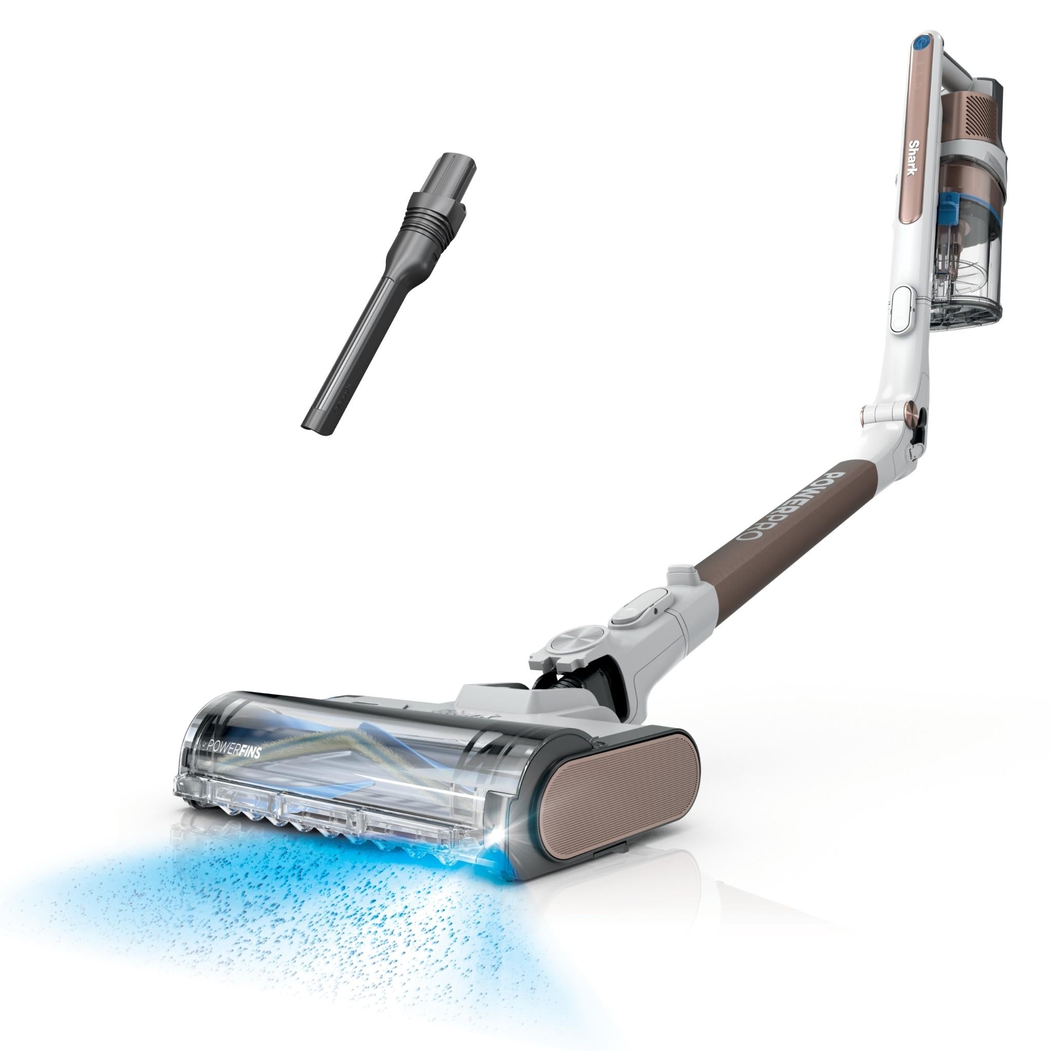 Cordless stick vacuum cleaner with motorized floor head and crevice tool