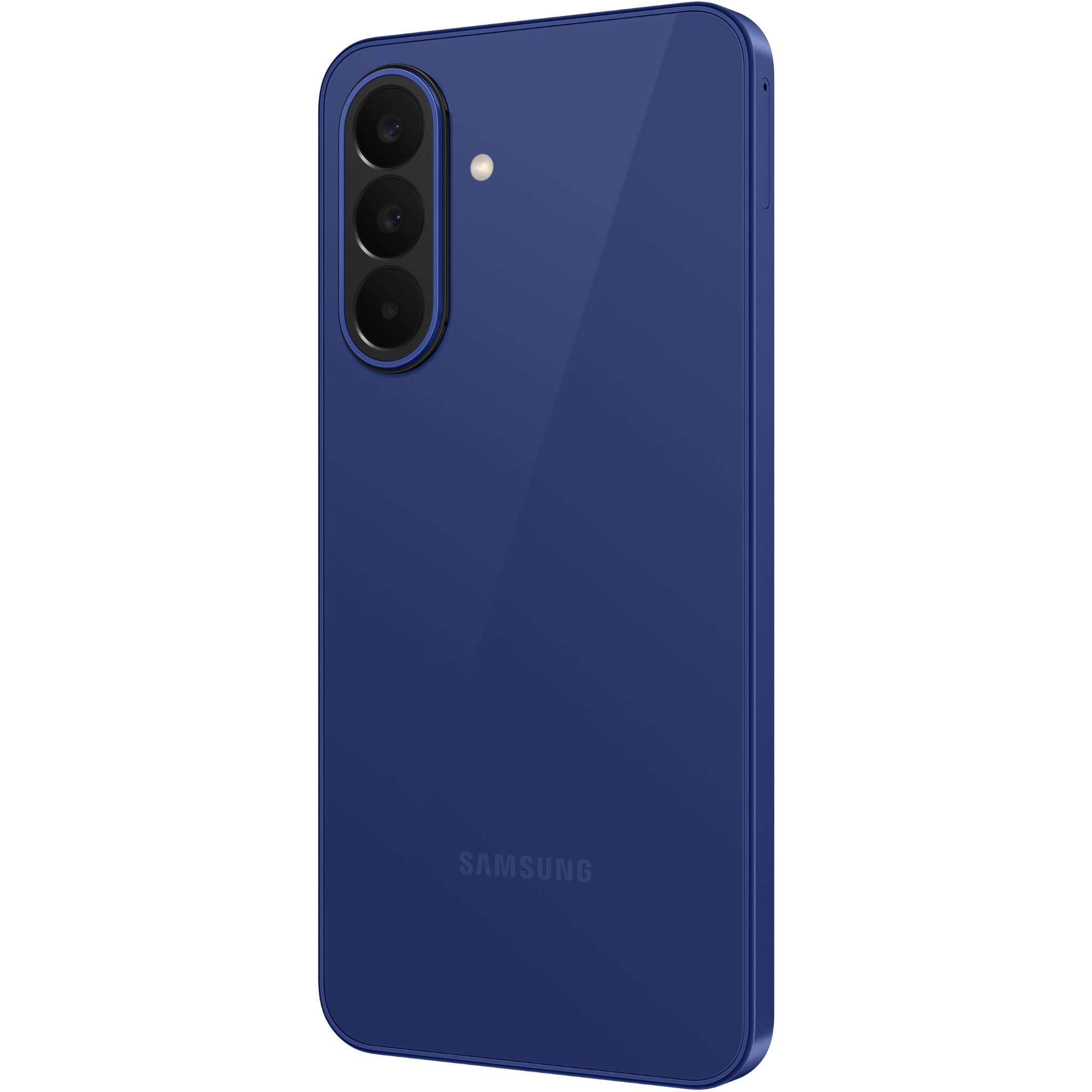 Blue phone back angled view showing triple camera module