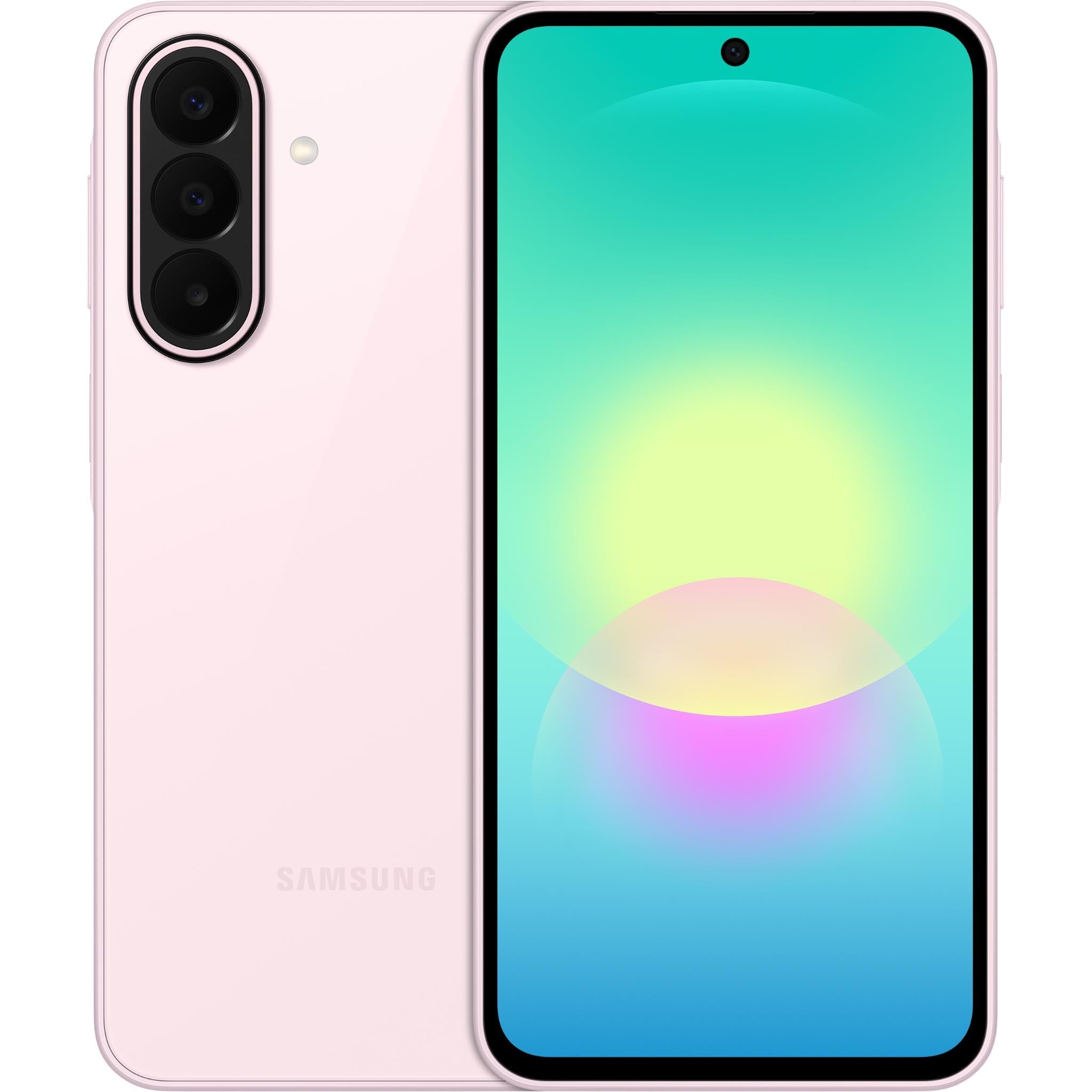 Light pink Samsung Galaxy A27 5G smartphone, front and back view