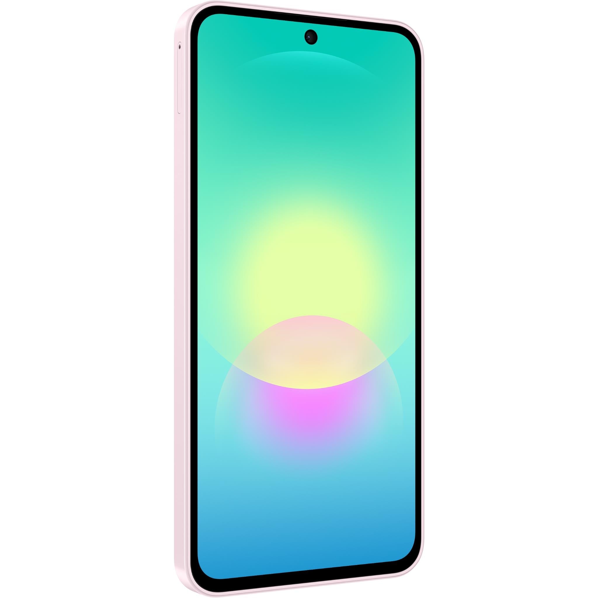 Light pink Samsung Galaxy A27 5G smartphone, front view with colorful display