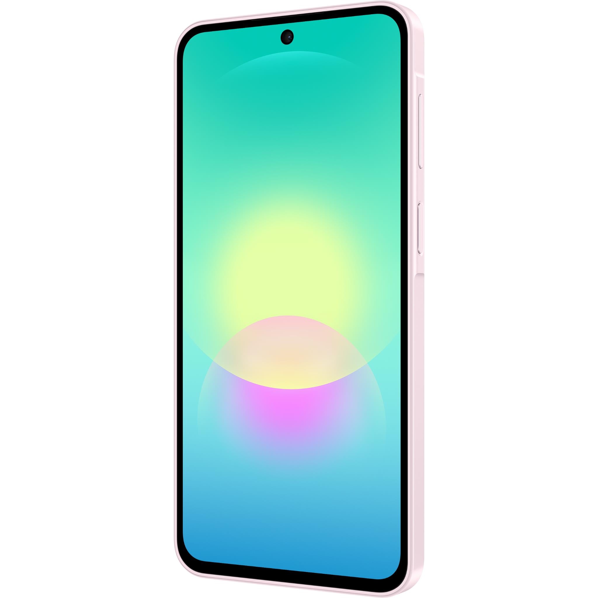 Light pink Samsung Galaxy A27 5G smartphone, front corner view