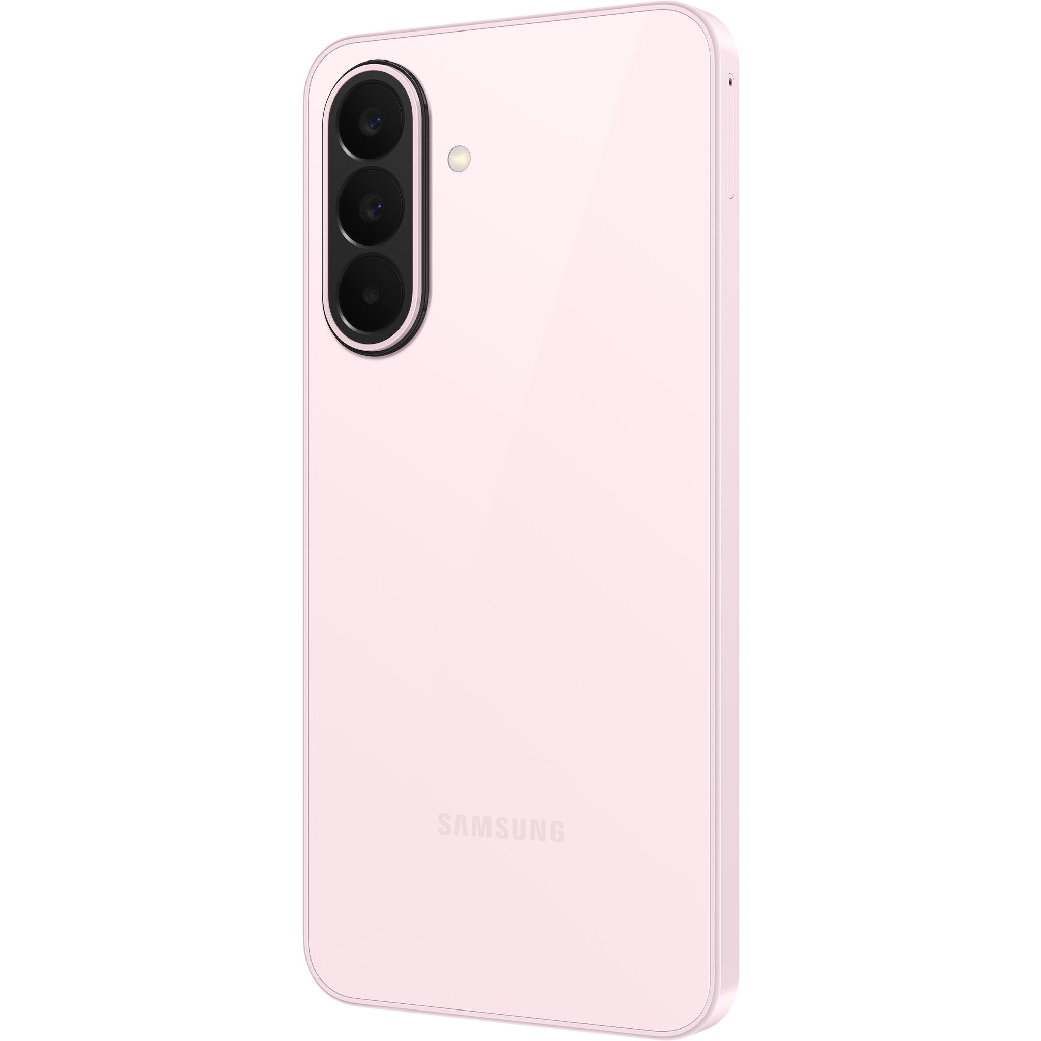 Light pink Samsung Galaxy A27 5G smartphone, rear corner view with camera