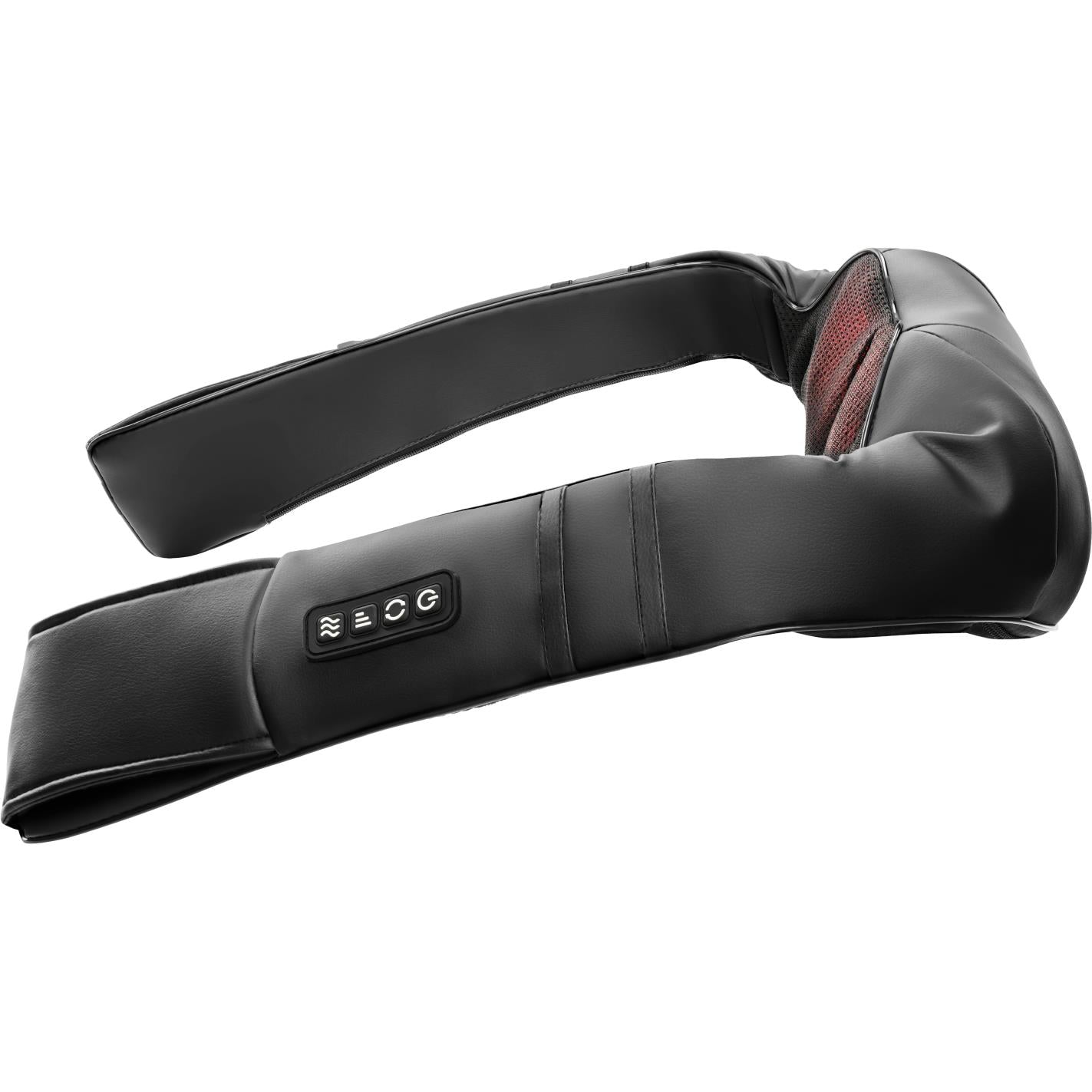 Black neck massager with side control panel and red node opening