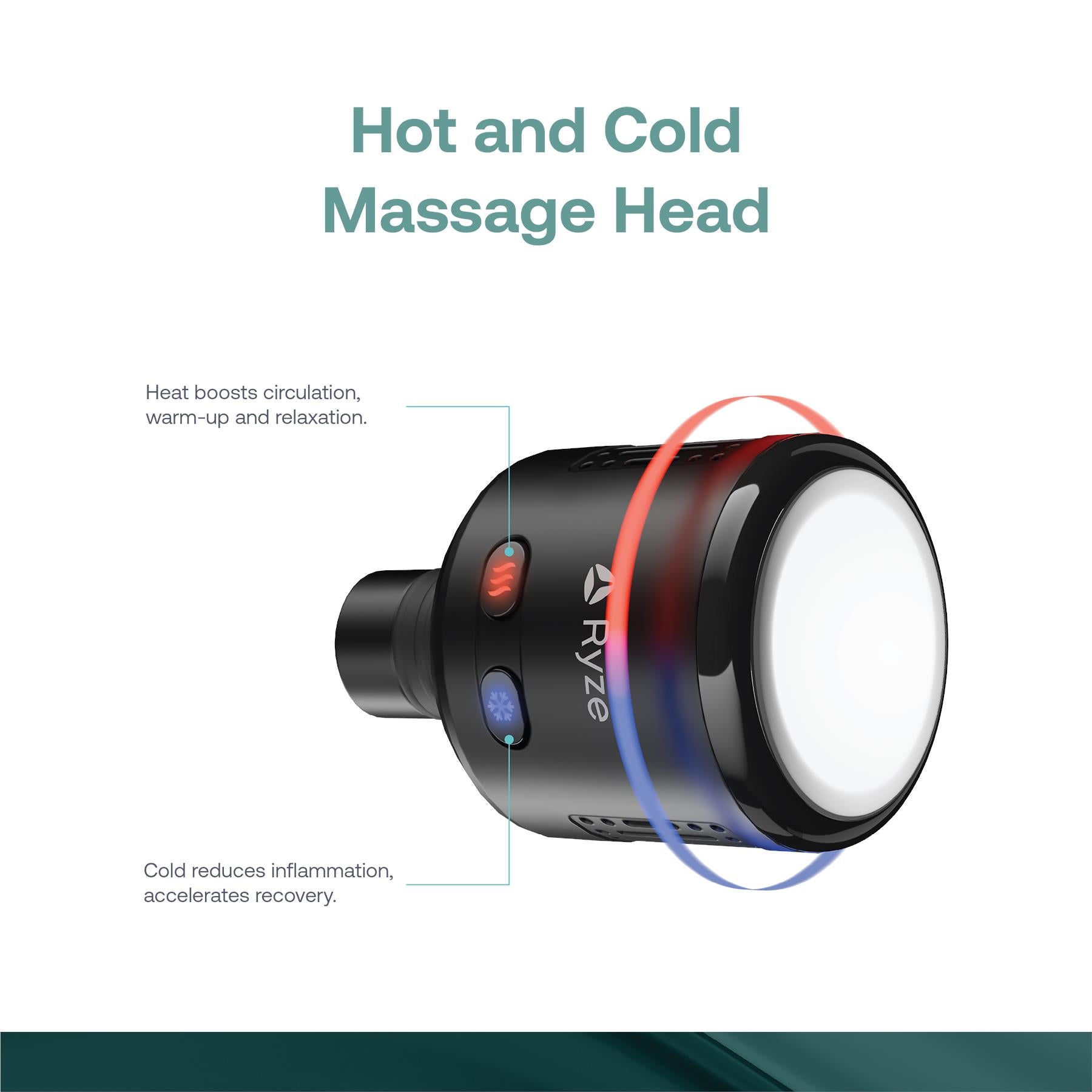 Black massage head attachment with red and blue glowing rings for hot and cold