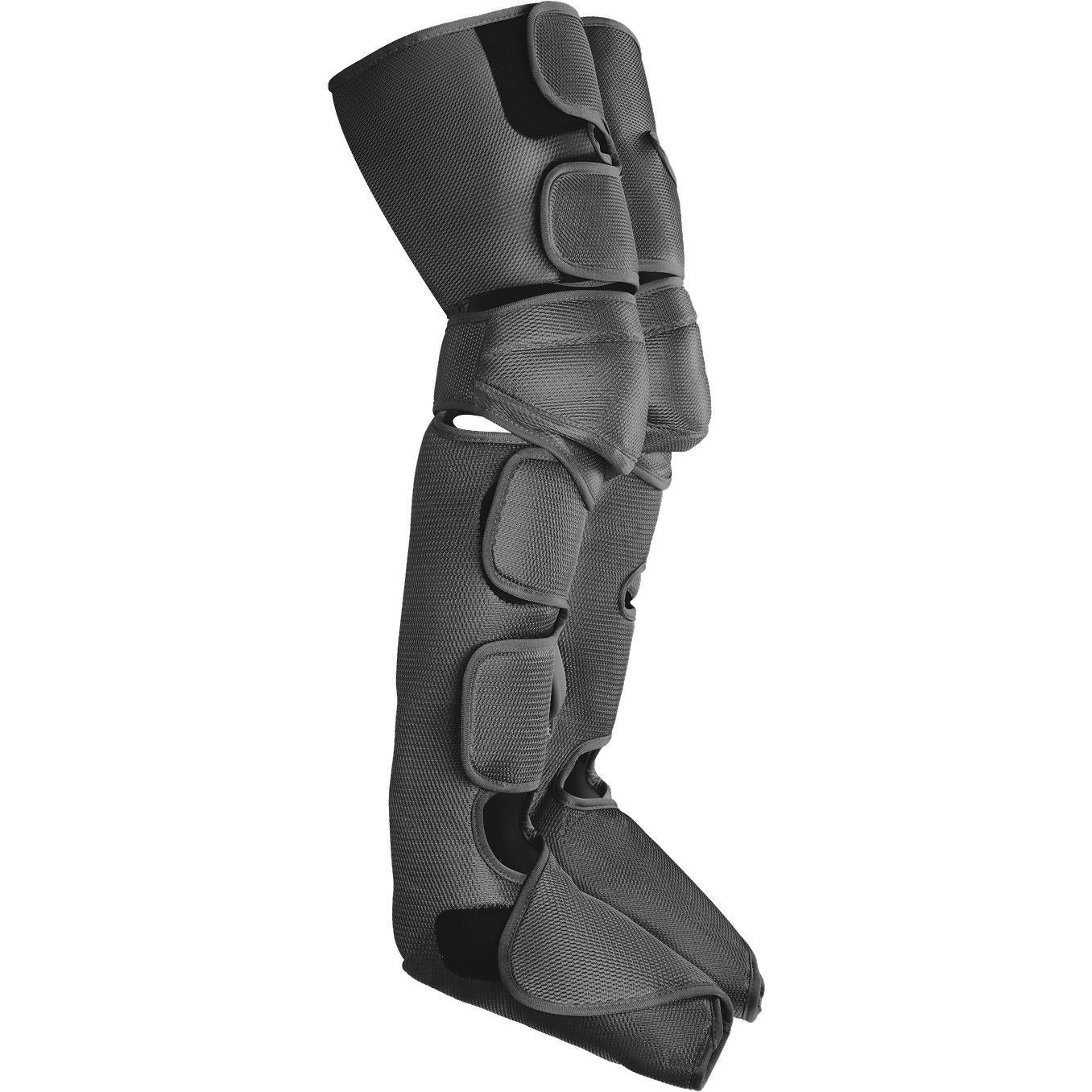 Single dark gray leg compression sleeve with wrap sections and foot opening