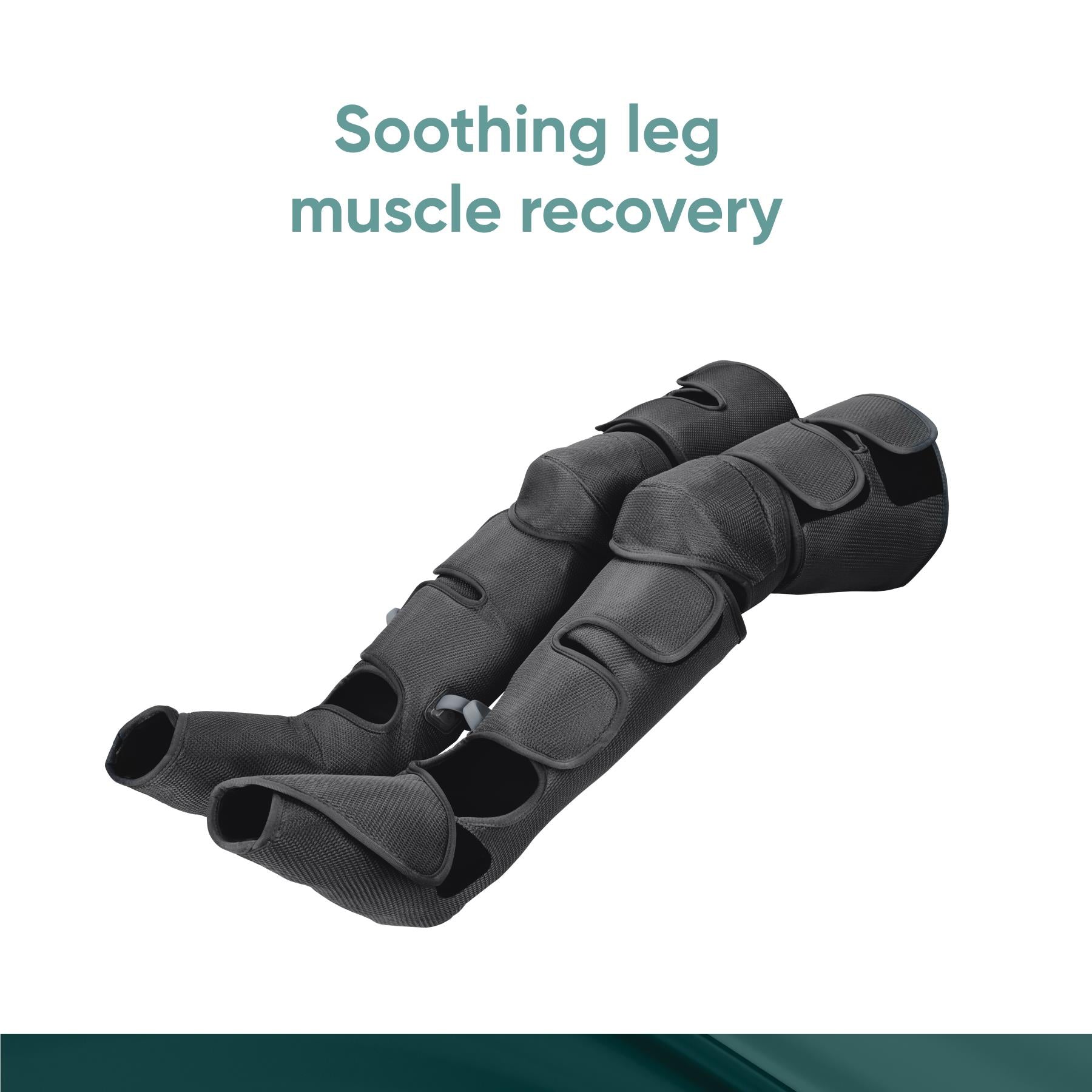 Dark gray leg compression massager sleeves with overlapping pads and foot openings