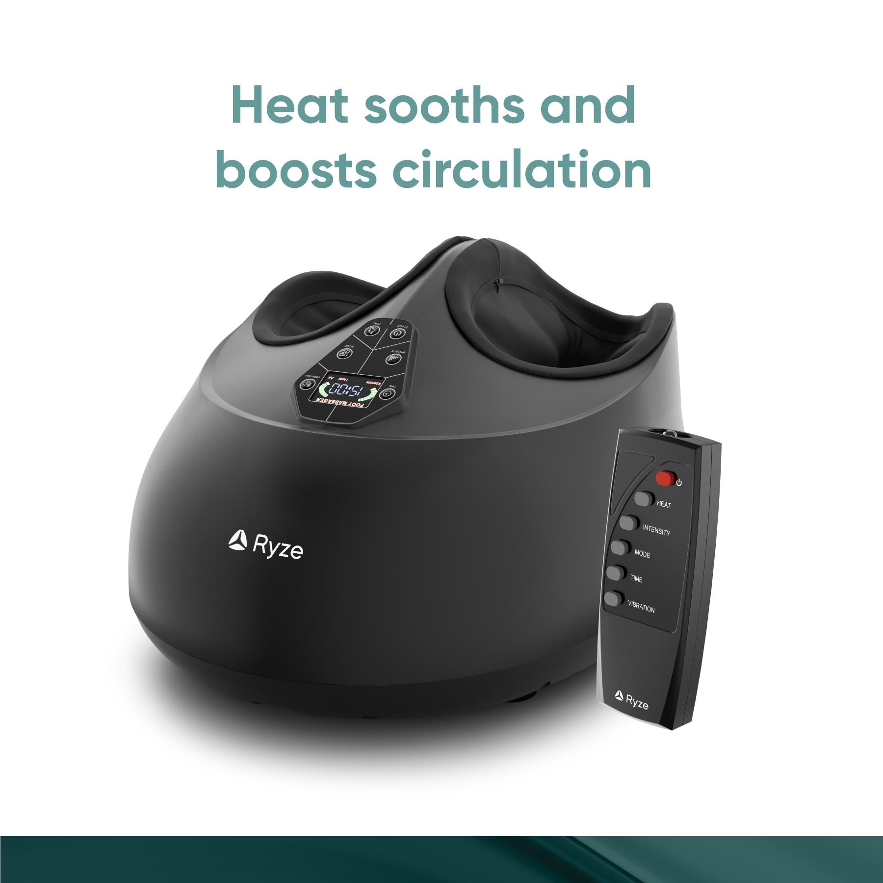 Shiatsu foot massager with heat and remote, black unit with handheld controller