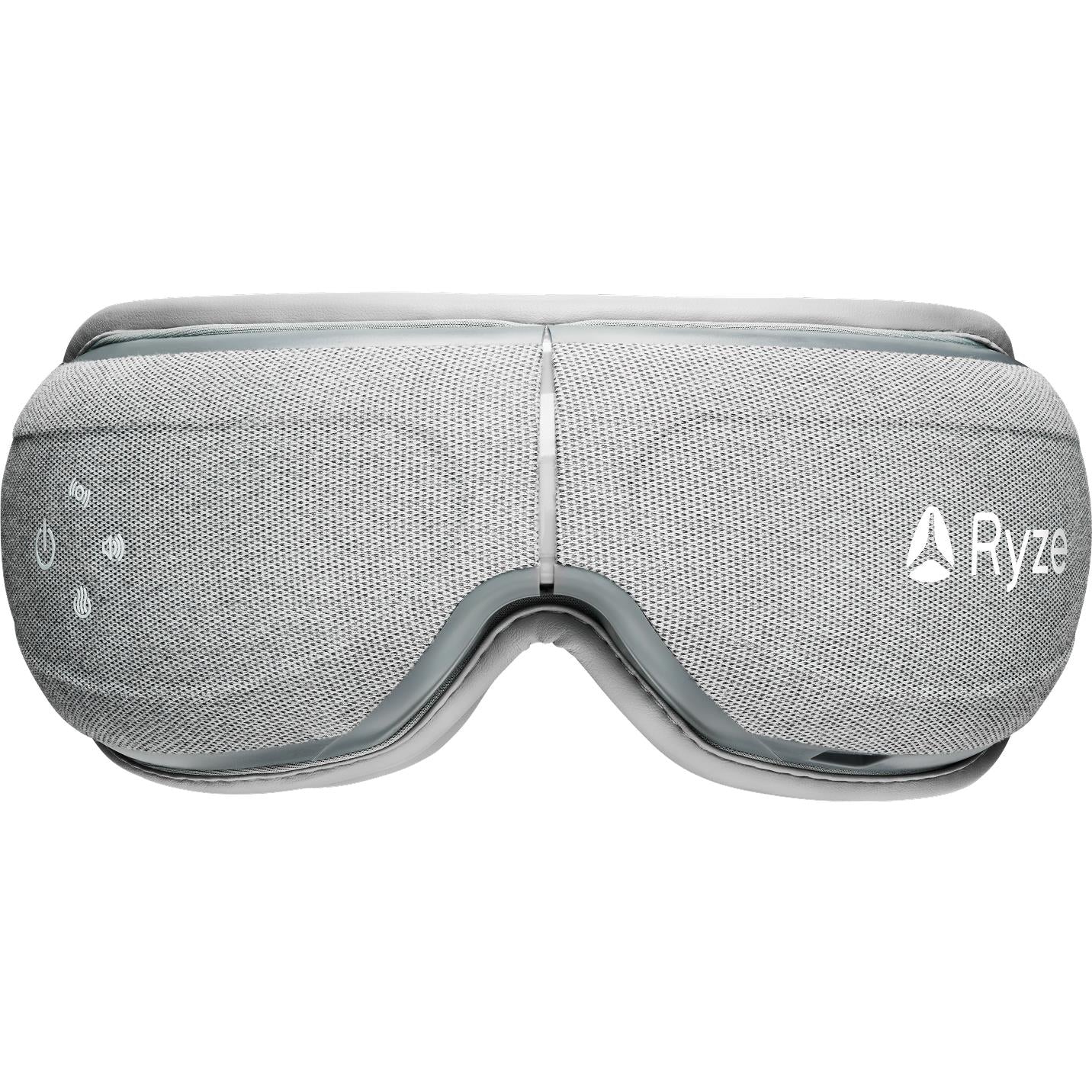Grey eye massager visor with central crease and soft padding, elastic head strap