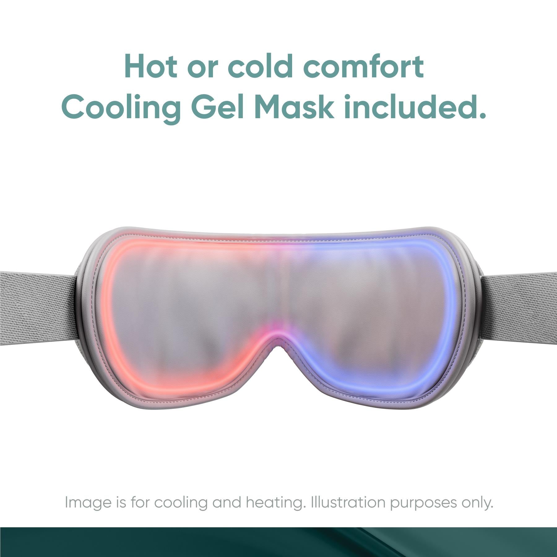 Grey eye massager visor with glowing heating/cooling effect and elastic head strap