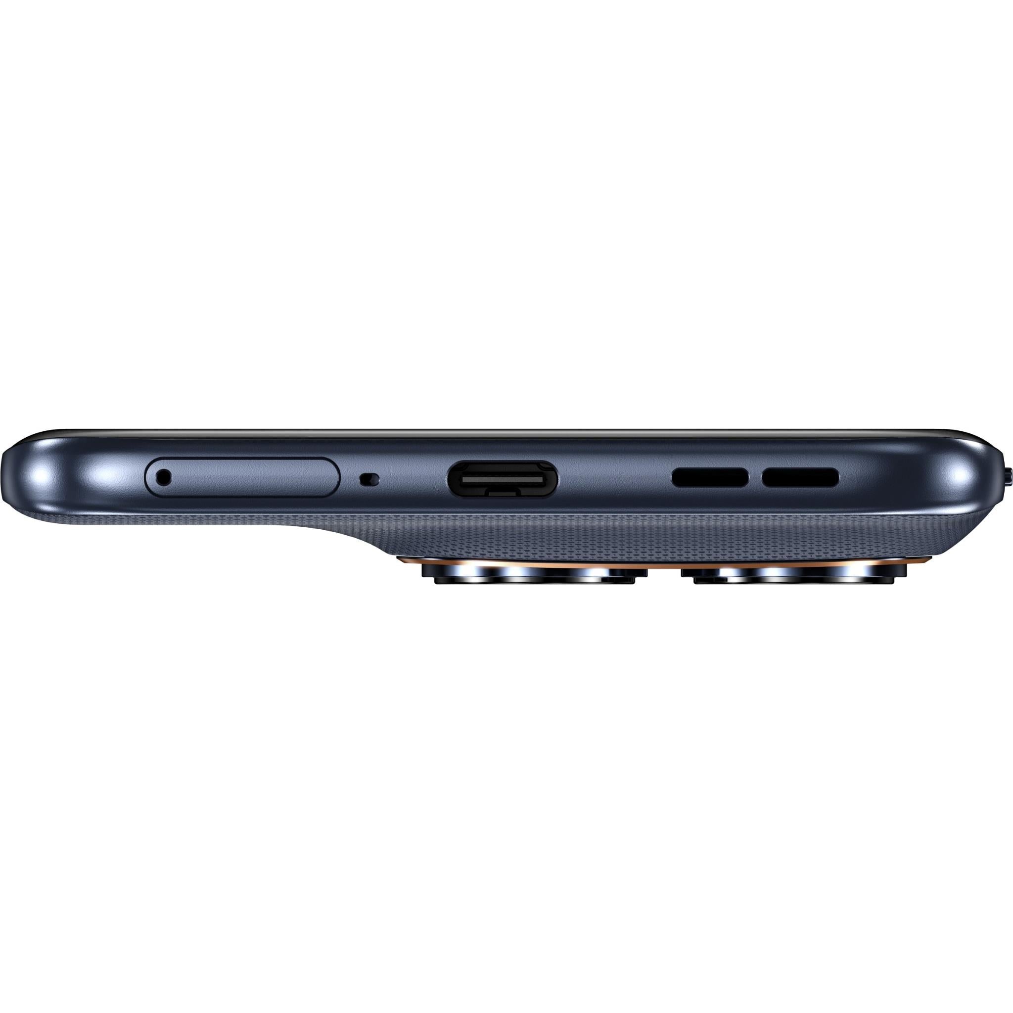 Dark blue smartphone side view showing power button and charging port