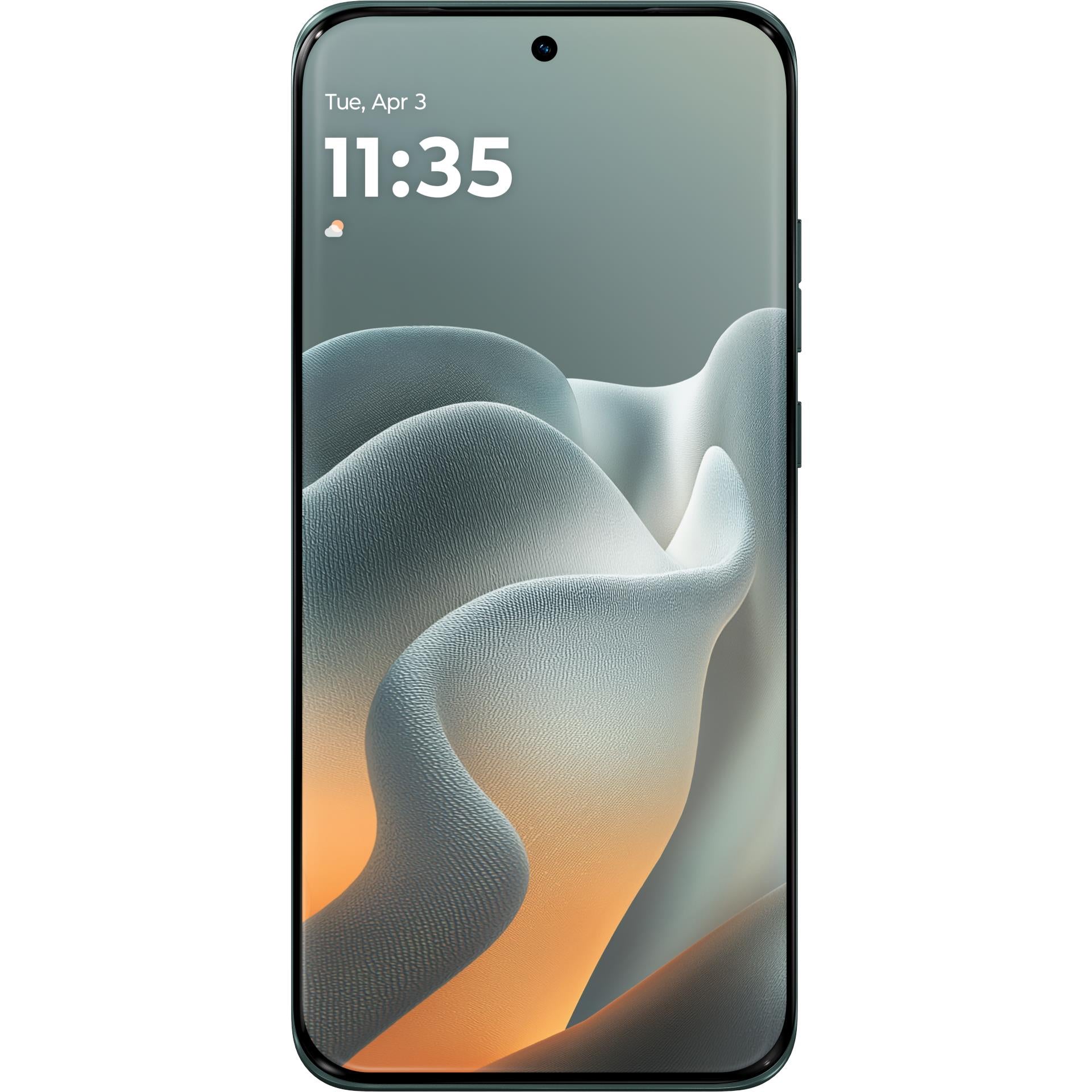 Blue smartphone front view with 11:35 screen and centered top camera notch