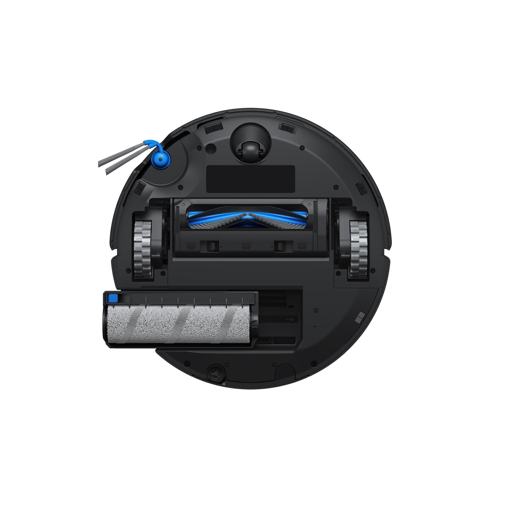 Robot vacuum with mopping roller and side brush, top view