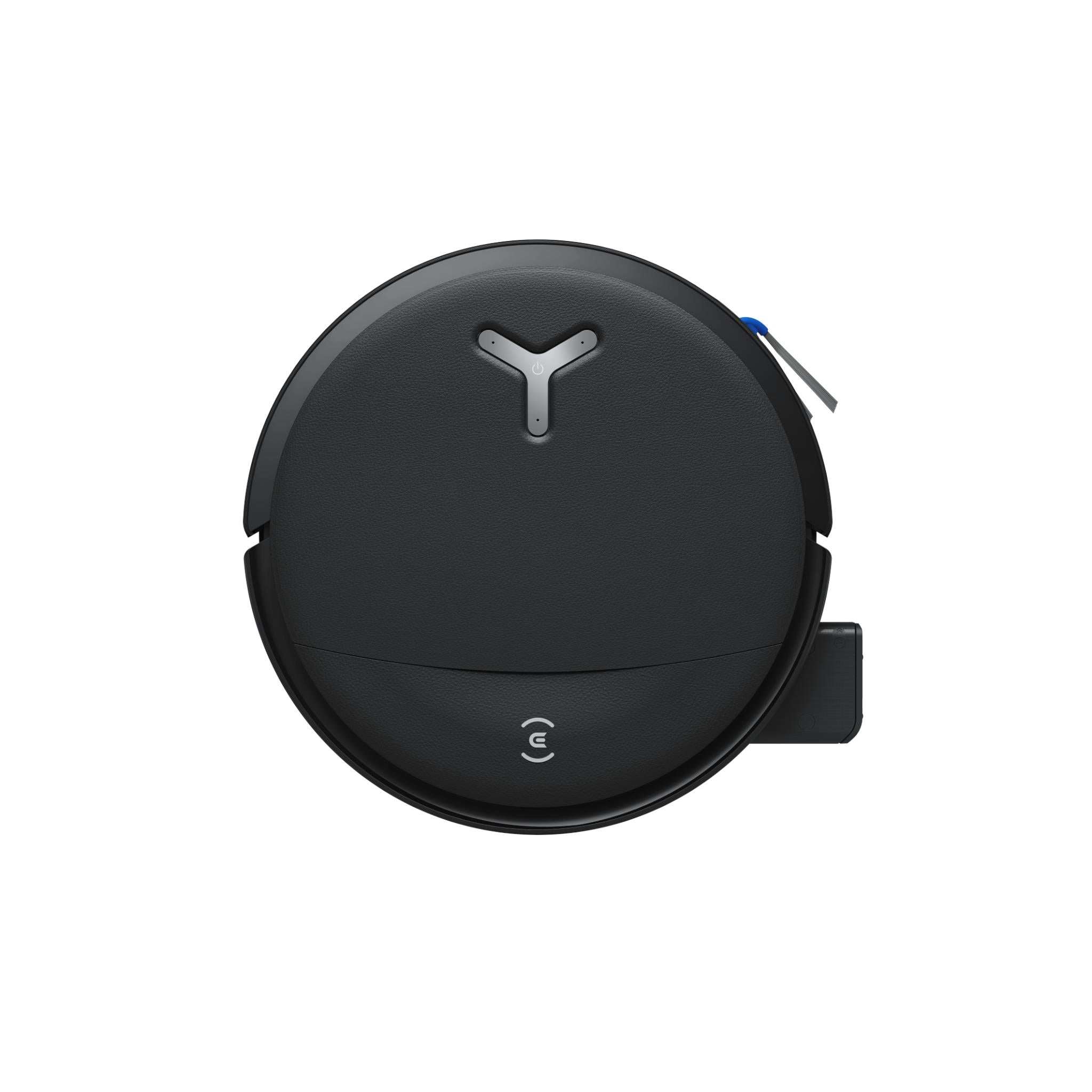 Robot vacuum cleaner, black top with docking indicator and side brushes