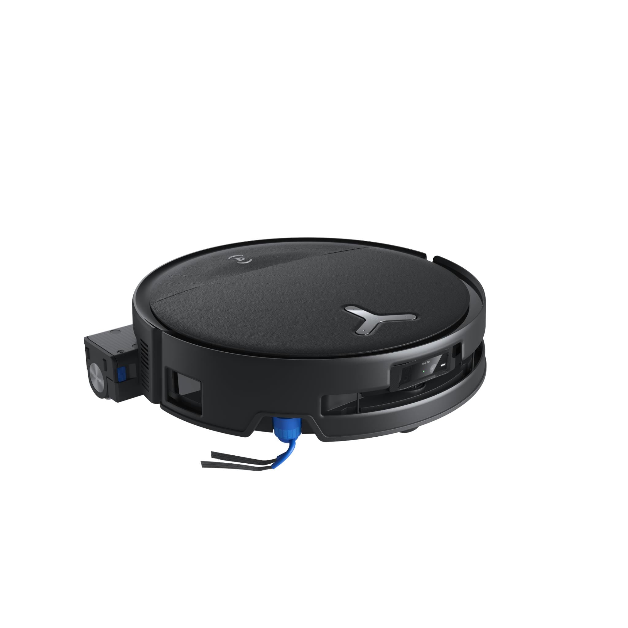 ECOVACS circular robot vacuum with side brush, front-left 3/4 view, dark gray