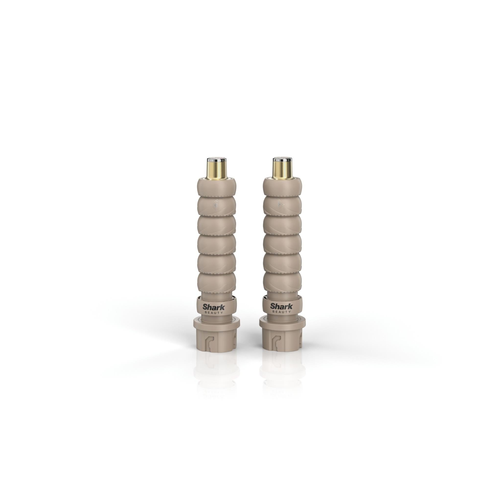 Pair of beige hot air brush attachments with ribbed vented barrels