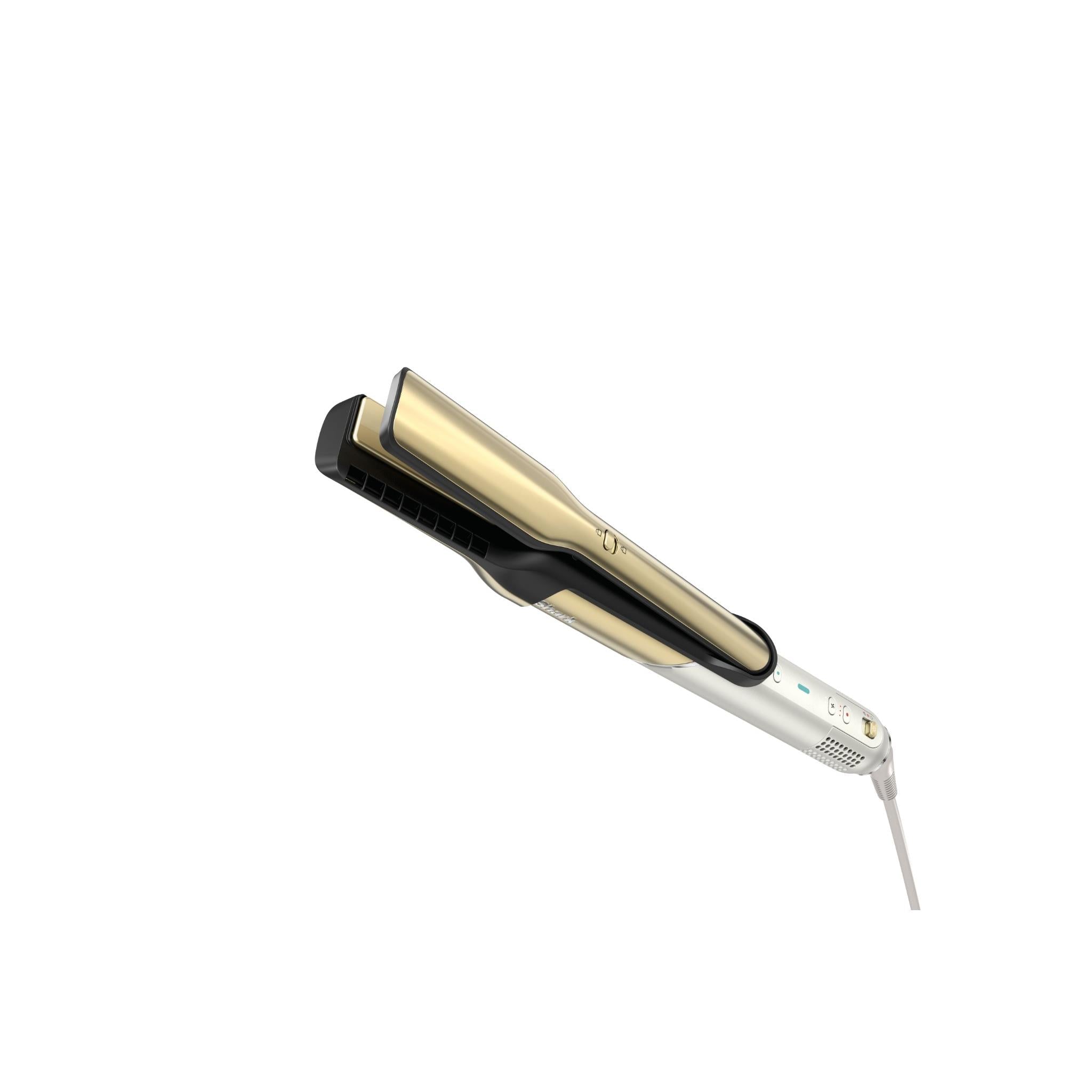 Soft gold hair straightener with black plates and power cord
