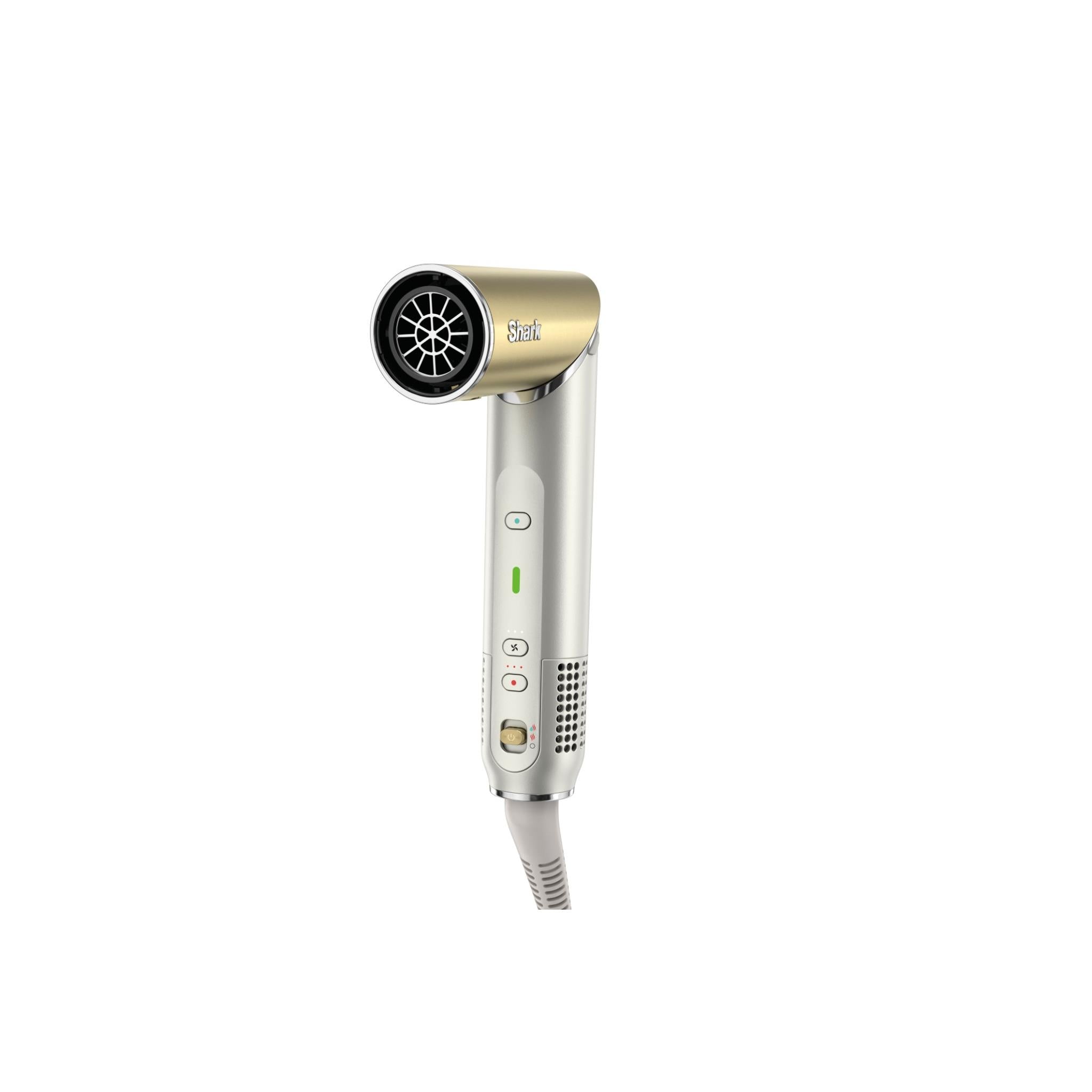 Soft gold hair dryer with round nozzle and control buttons