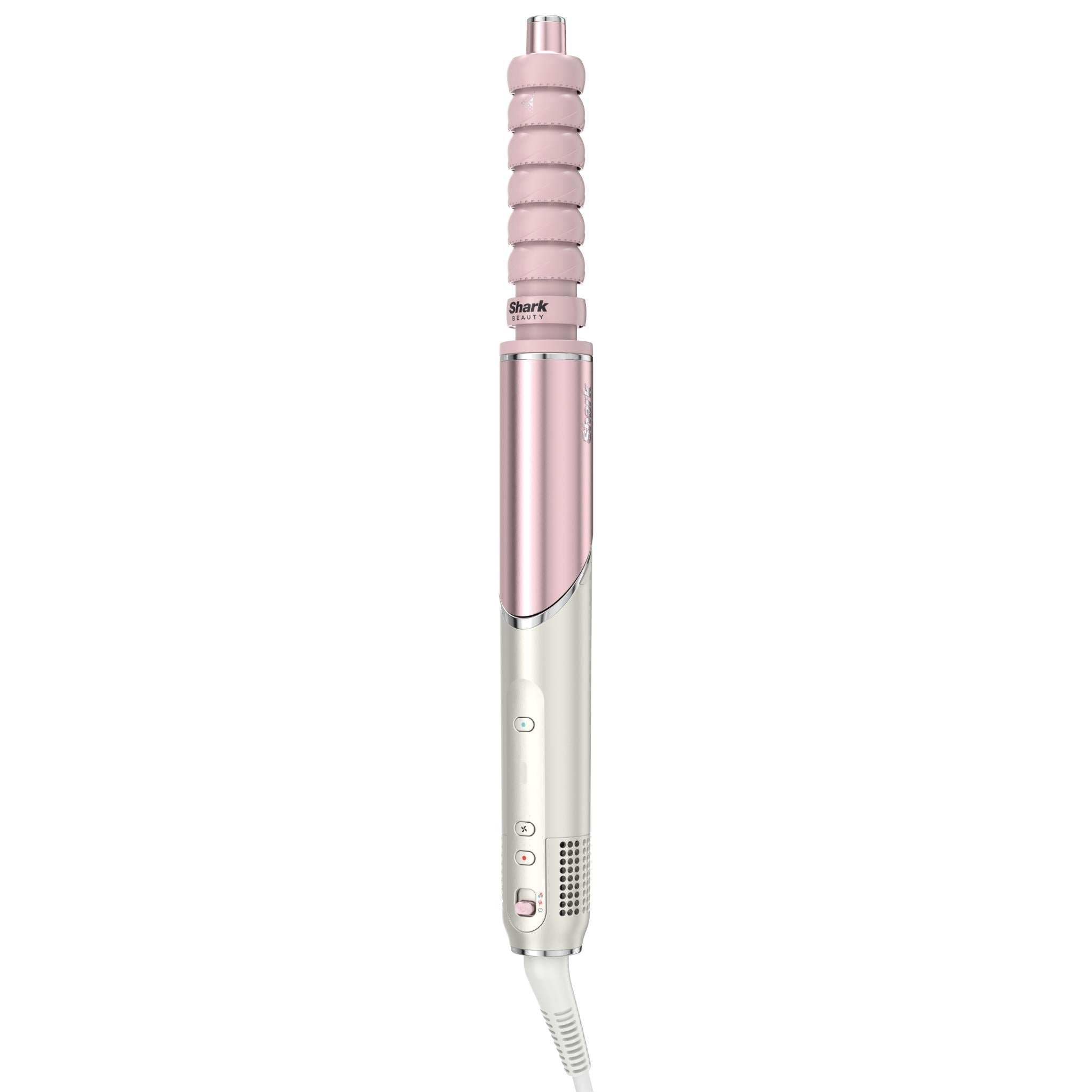 Pink hot air hair tool with barrel nozzle and power cord