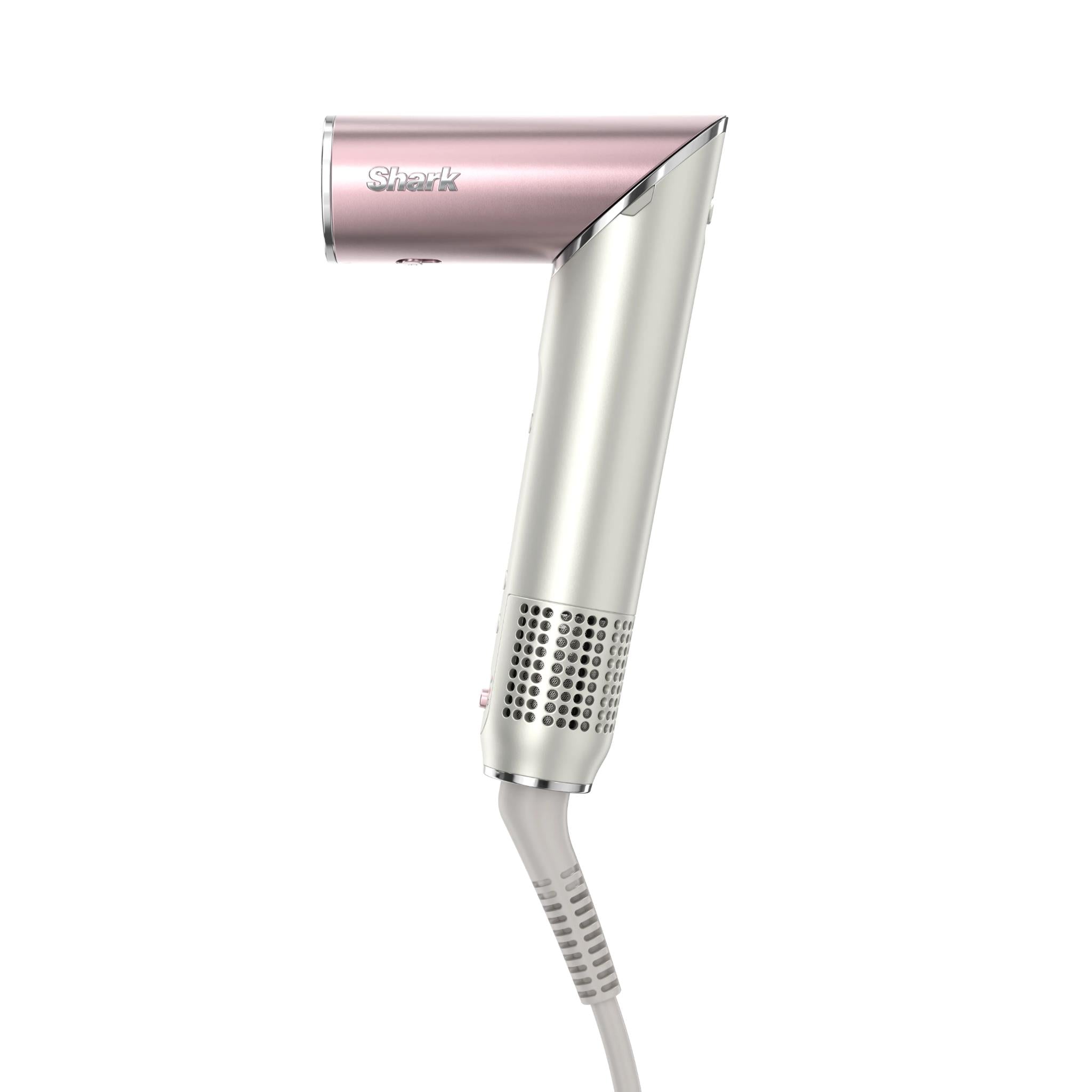 Pink and silver hair dryer-style hot air nozzle with vented intake
