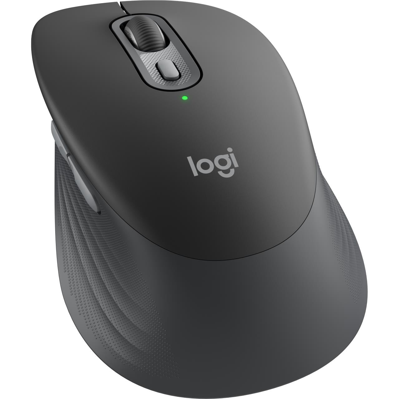 Logitech graphite quiet-click mouse with sculpted top and textured side grips