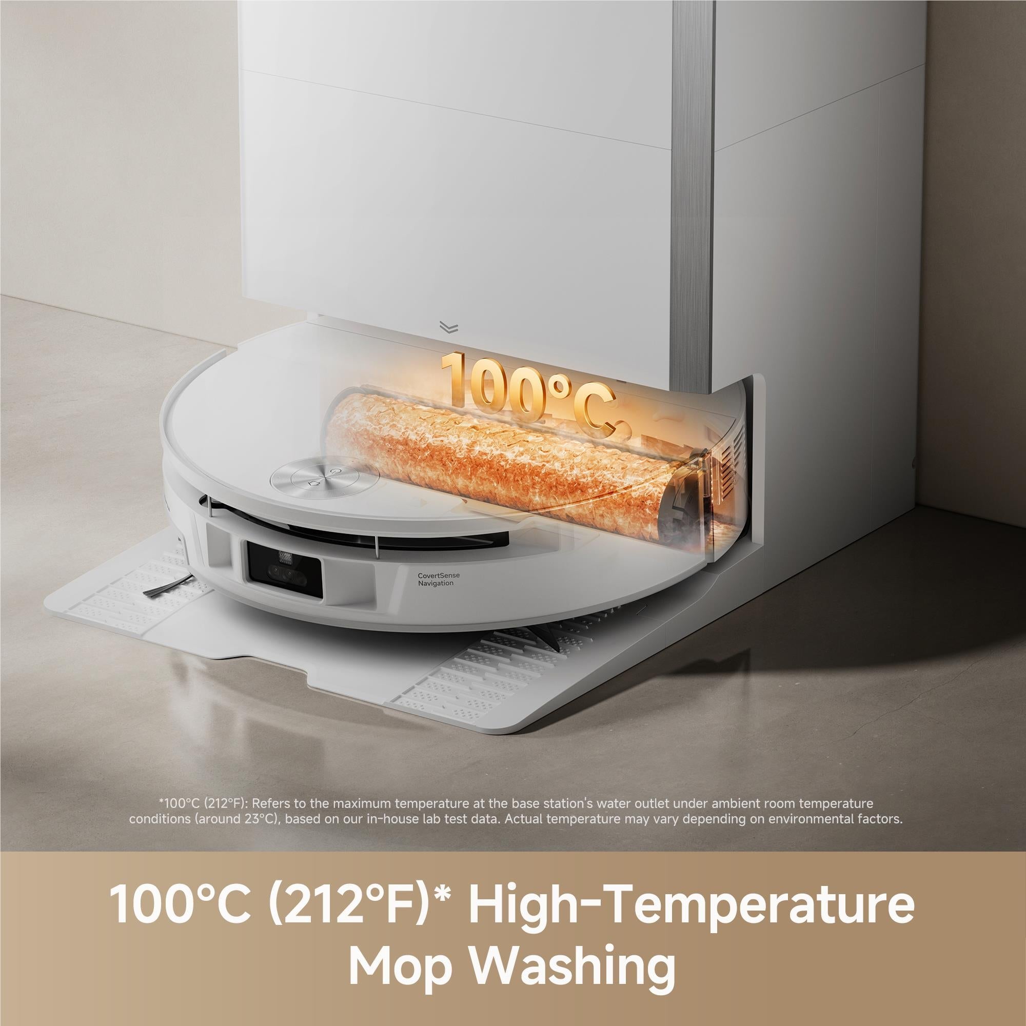 White wet and dry robot vacuum with heated mopping pad for hot washing
