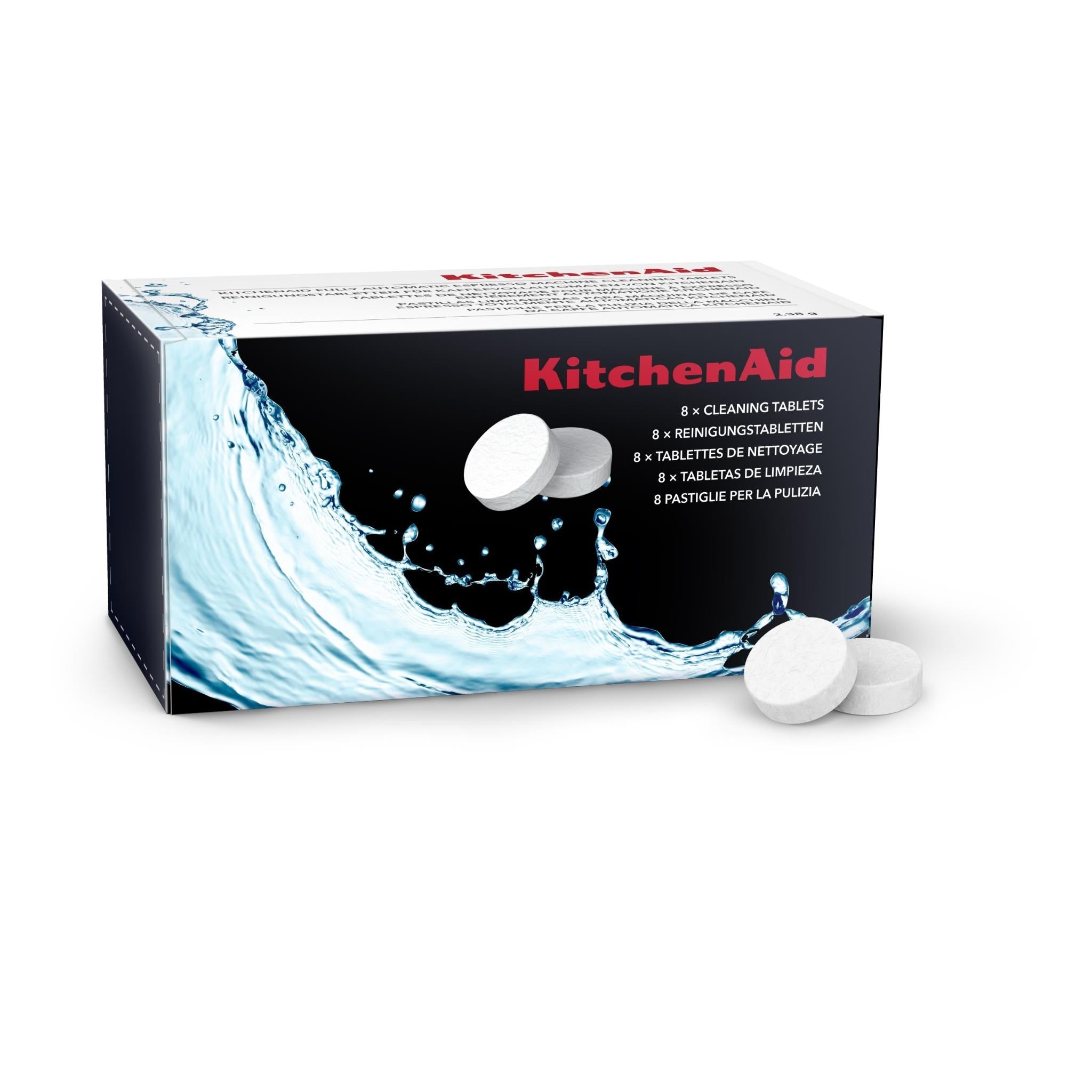 KitchenAid espresso cleaning tablets box with several round white tablets